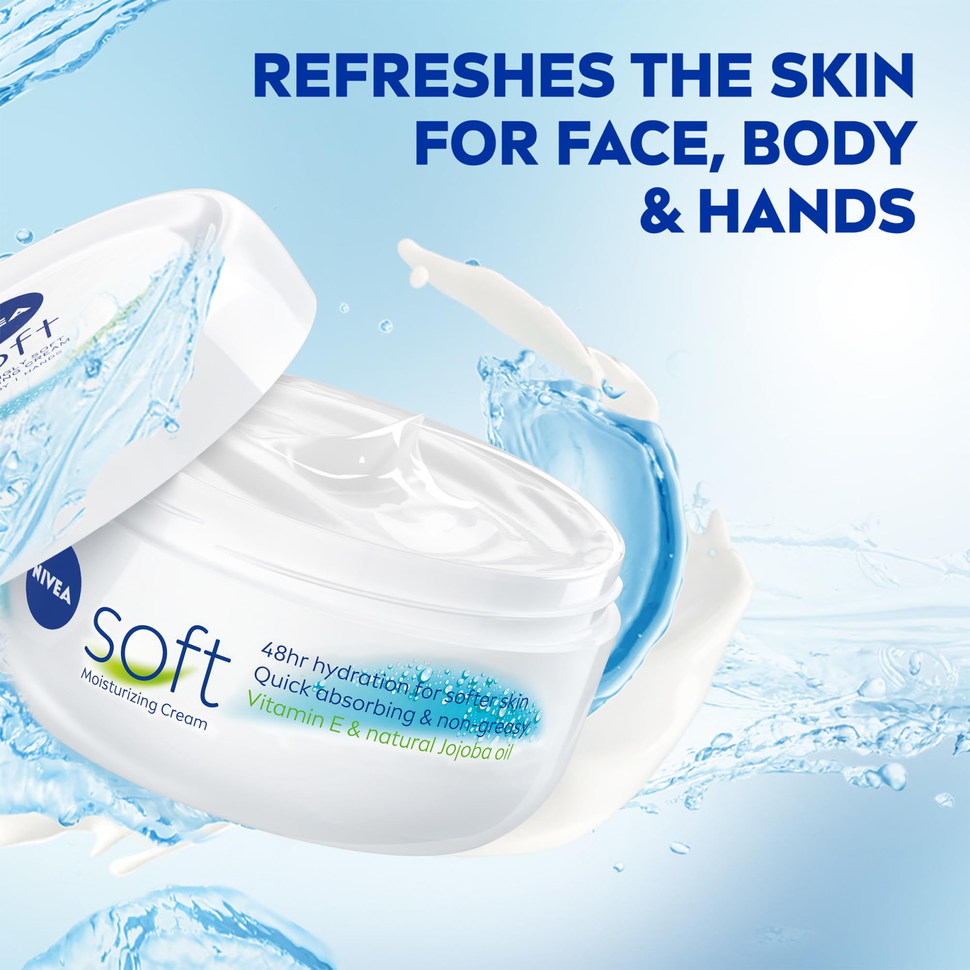 NIVEA Soft Refreshingly Soft Moisturizing Cream, Lightweight Body Moisturizer for Face, Body and Hands, Body Cream Enriched