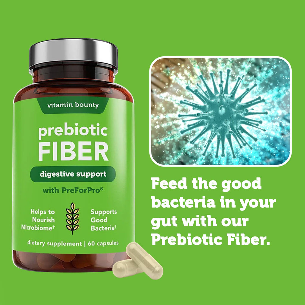 Vitamin Bounty Prebiotic Capsules - PreforPro® Prebiotics Supplement for Women & Men Digestive Health & Advanced Gut Health – No Fiber, No Bloating