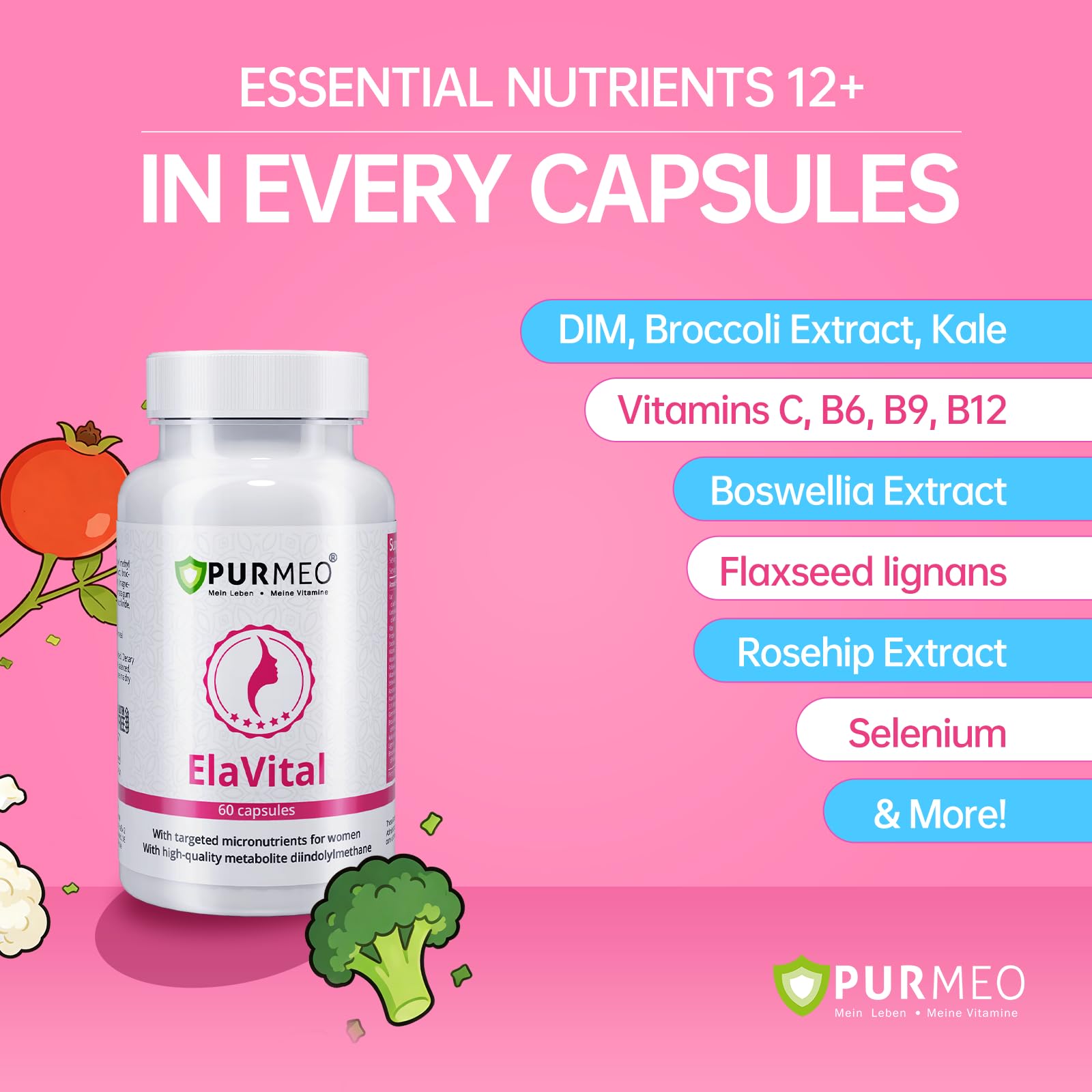 purmeo DIM Supplement for Women, Patented Formula Diindolylmethane Support Estrogen Hormone Balance & Breast Health, Non-GMO, 60ct Vegan Capsules purmeo Au supplements