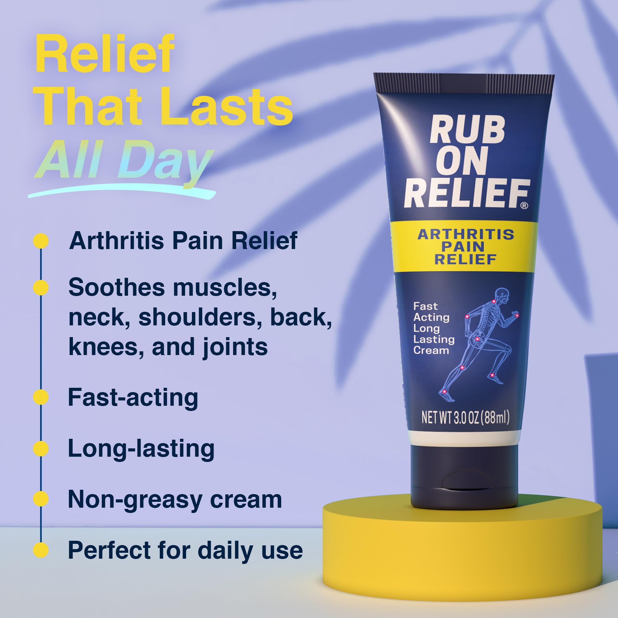 RUB ON RELIEF Arthritis Pain Relief Cream – 10-in-1 Non-Greasy Joints Pain Cream for Knees, Back, Neck, Hands, & Muscle Aches with Menthol, Camphor, Arnica, MSM & Turmeric Up to 8 Hours, 3oz (3 Pack) RUB ON RELIEF Au supplements