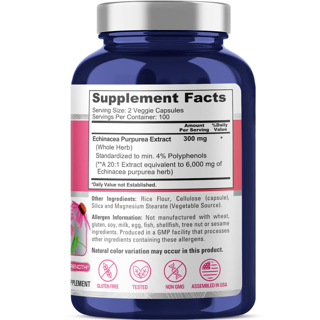 NusaPure Echinacea 20:1 Extract, 300 mg Equivalent to 6,000mg 200 Veggie Caps, Vegan, Non-GMO, Gluten Free Supplement NusaPure Au supplements