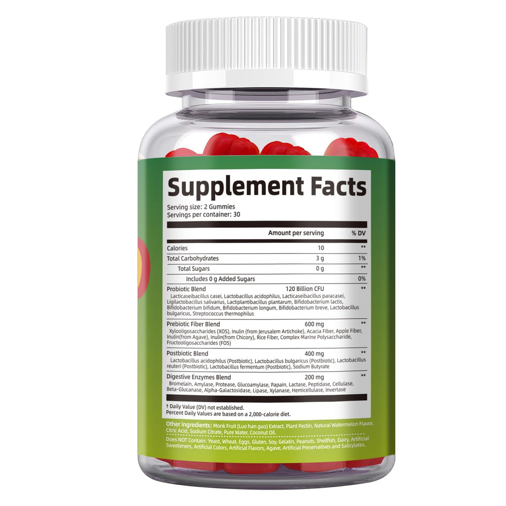 Migcopat Pre Post Probiotics Gummies, Probiotic Prebiotic Postbiotic Digestive Enzymes with Fiber, 120 Billion CFU Probiotics - Digestive Health