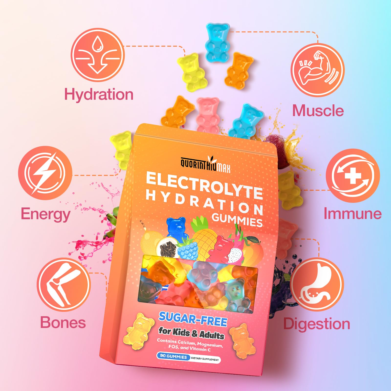 Electrolyte Gummies Sugar Free | Electrolyte Hydration Energy Gummies for Running & Sports - Energy Chews with Calcium & Vitamin C for Kids & Adults,