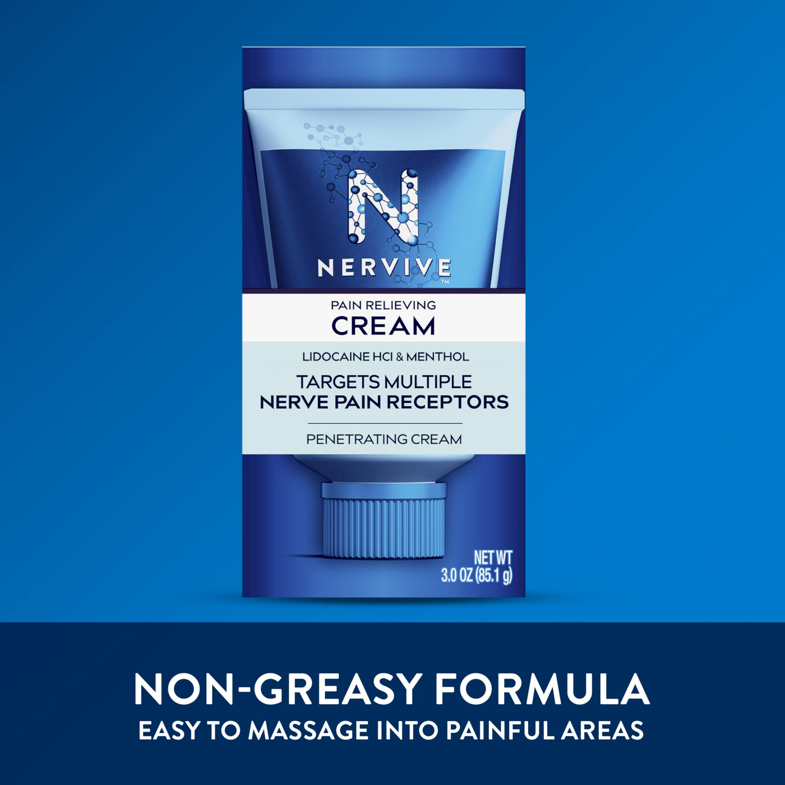 Nervive Pain Relieving Cream, Max Strength Non-Greasy Topical Pain Reliever with Lidocaine and Menthol for Toes, Feet, Fingers, Hands, Legs & Arms, 3.0oz Nervive Au supplements