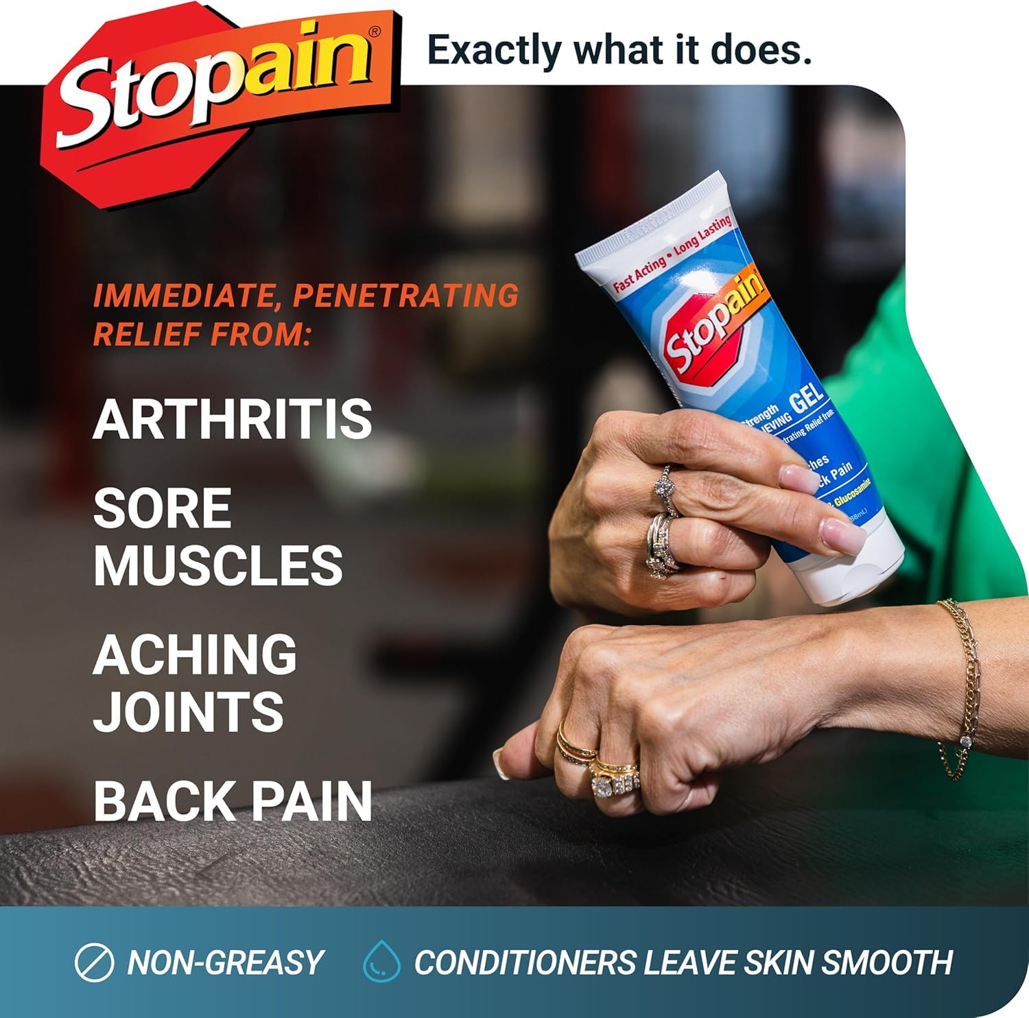 Stopain Pain Relief Gel 3oz USA Made, Max Strength Fast Acting with MSM, Glucosamine, Menthol for Arthritis, Lower Back Sciatica, Knee, Neck, HSA FSA Approved Topical Analgesic Products Stopain Au supplements