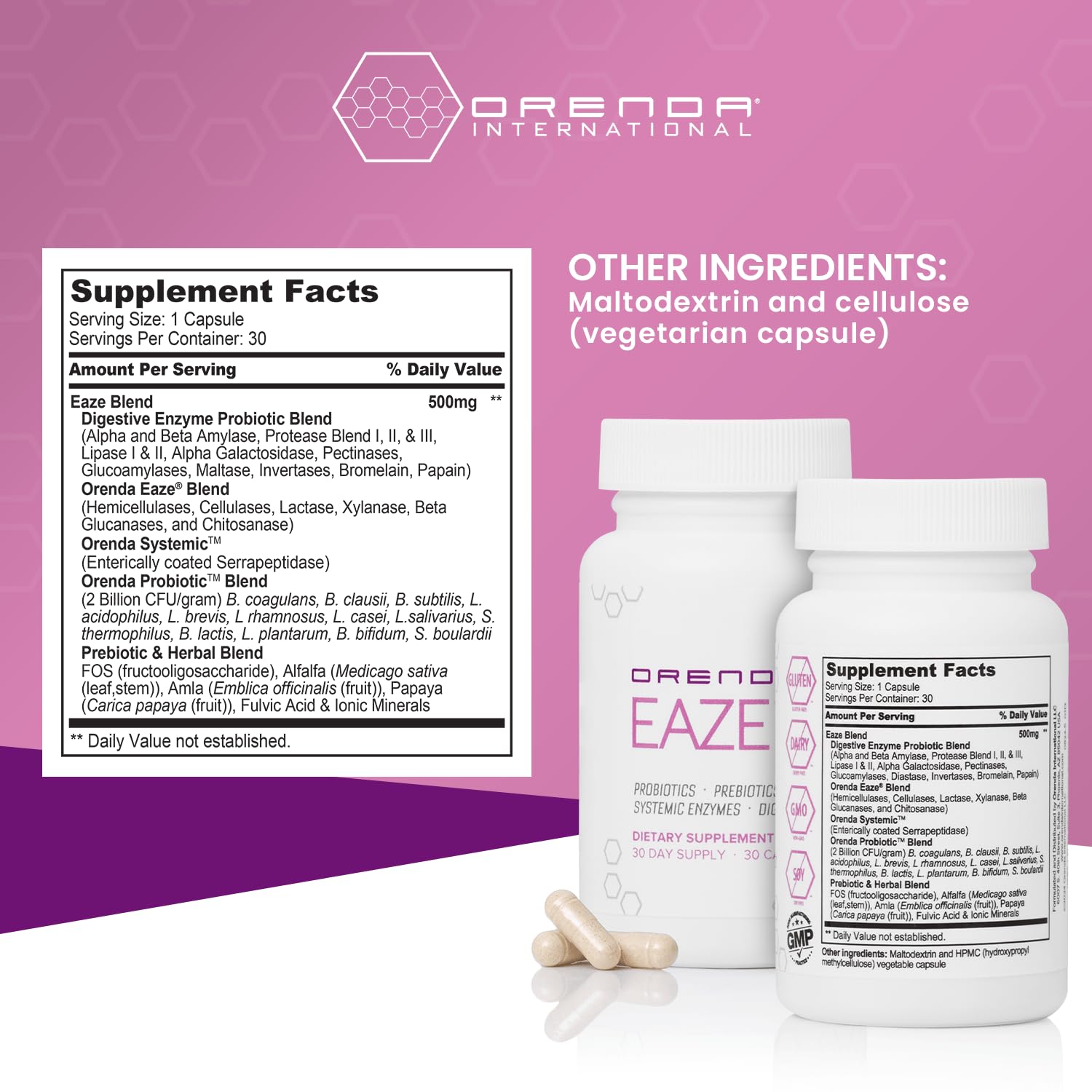 Orenda Eaze®: Gut Wellness Capsules | 6-in-1 Digestive Support with Probiotics, Endospores, Peptizyme-SP EN, Prebiotics, and Digestive Enzymes