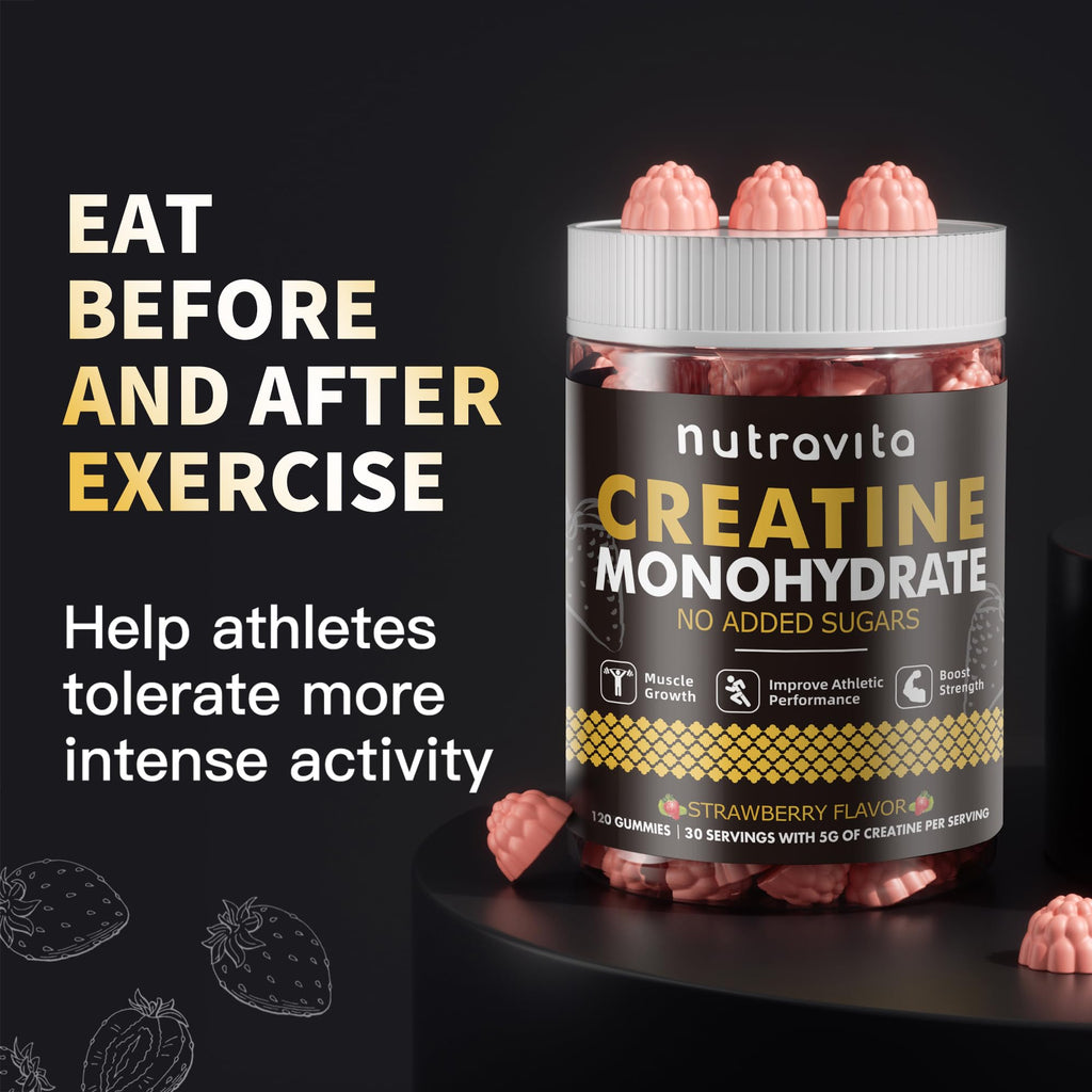 Nutravita NSF Certified Creatine Gummy - Creatine Monohydrate Gummies for Men & Women-5g of Creatine Monohydrate per Serving - Sugar Free,
