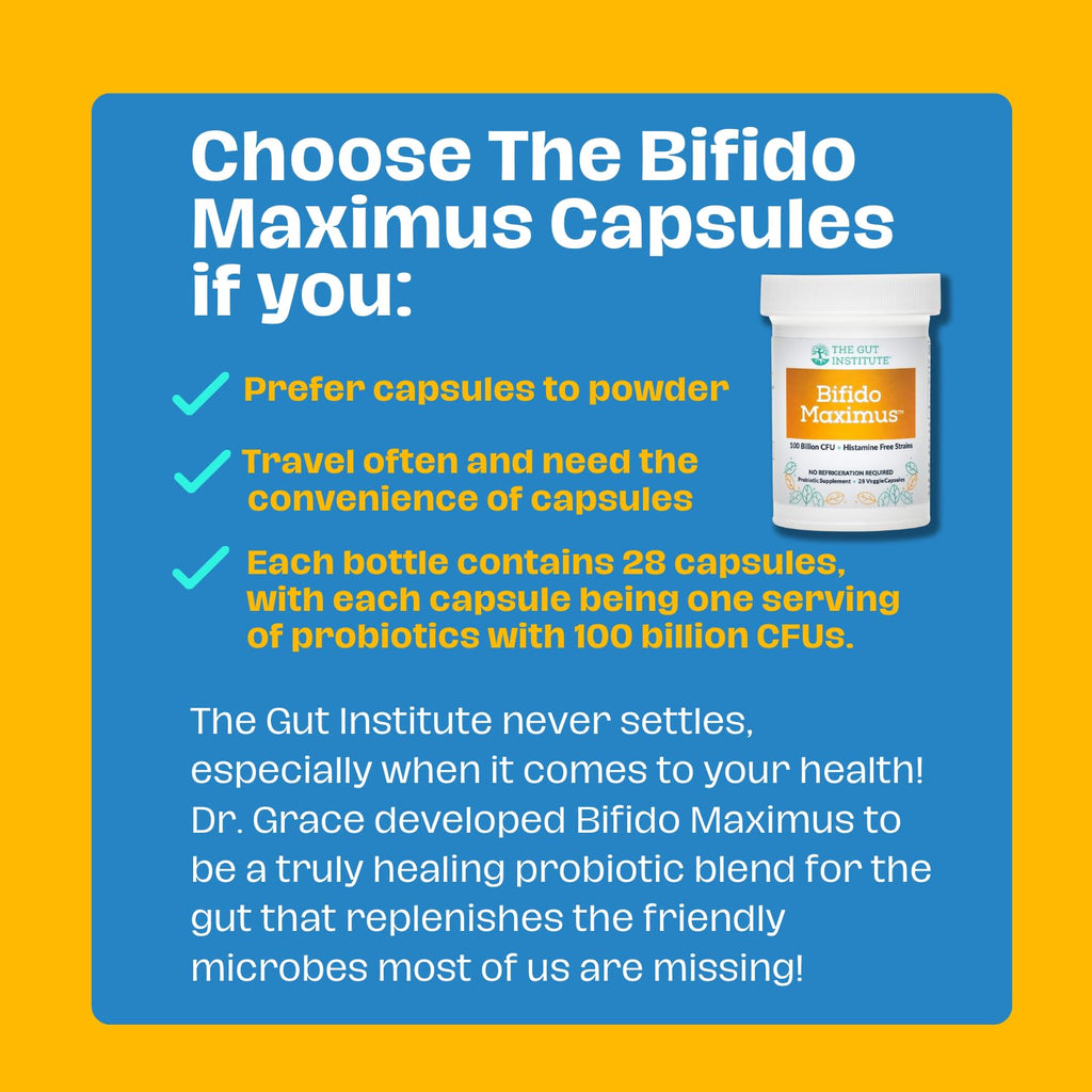 The Gut Institute Bifido Maximus Ultra High Potency Probiotics for Women and Men - Bifidobacterium longum 100 Billion CFUs - 28 ct - 7 Strains - No Histamines - No Refrigeration Needed - Made in USA The Gut Institute Au supplements
