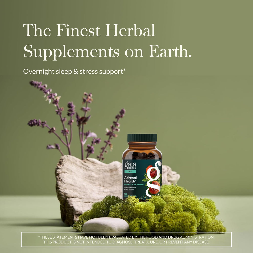 Gaia Herbs Adrenal Health Nightly Restore - Herbal Supplement with Ashwagandha, Magnolia Bark, Cordyceps, Lemon Balm & More* - 60 Vegan Liquid Phyto-Caps (30 Servings) Gaia Herbs Au supplements