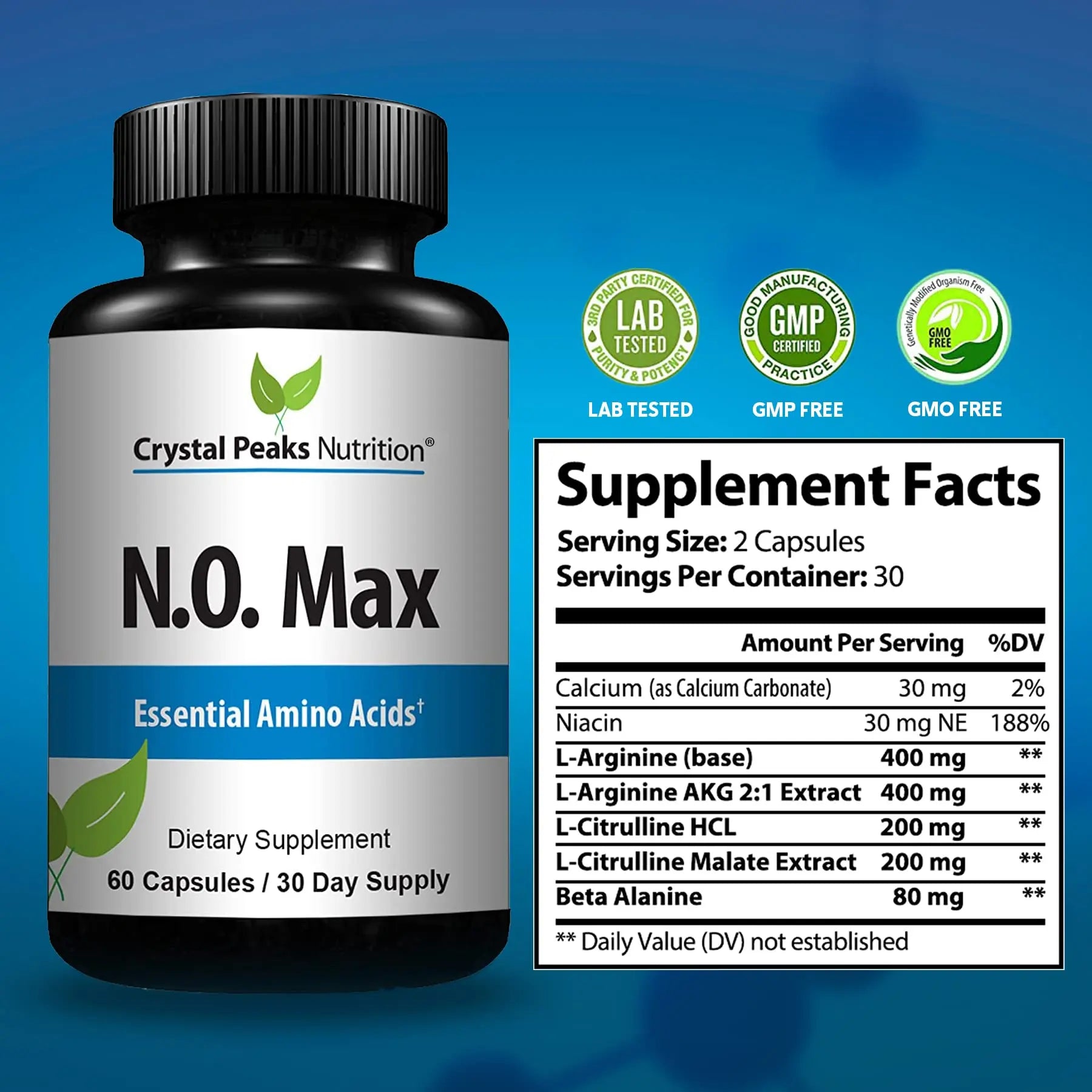 CRYSTAL PEAKS NUTRITION N.O. Max Nitric Oxide Supplement - L Arginine, Citrulline CRYSTAL PEAKS NUTRITION Au supplements