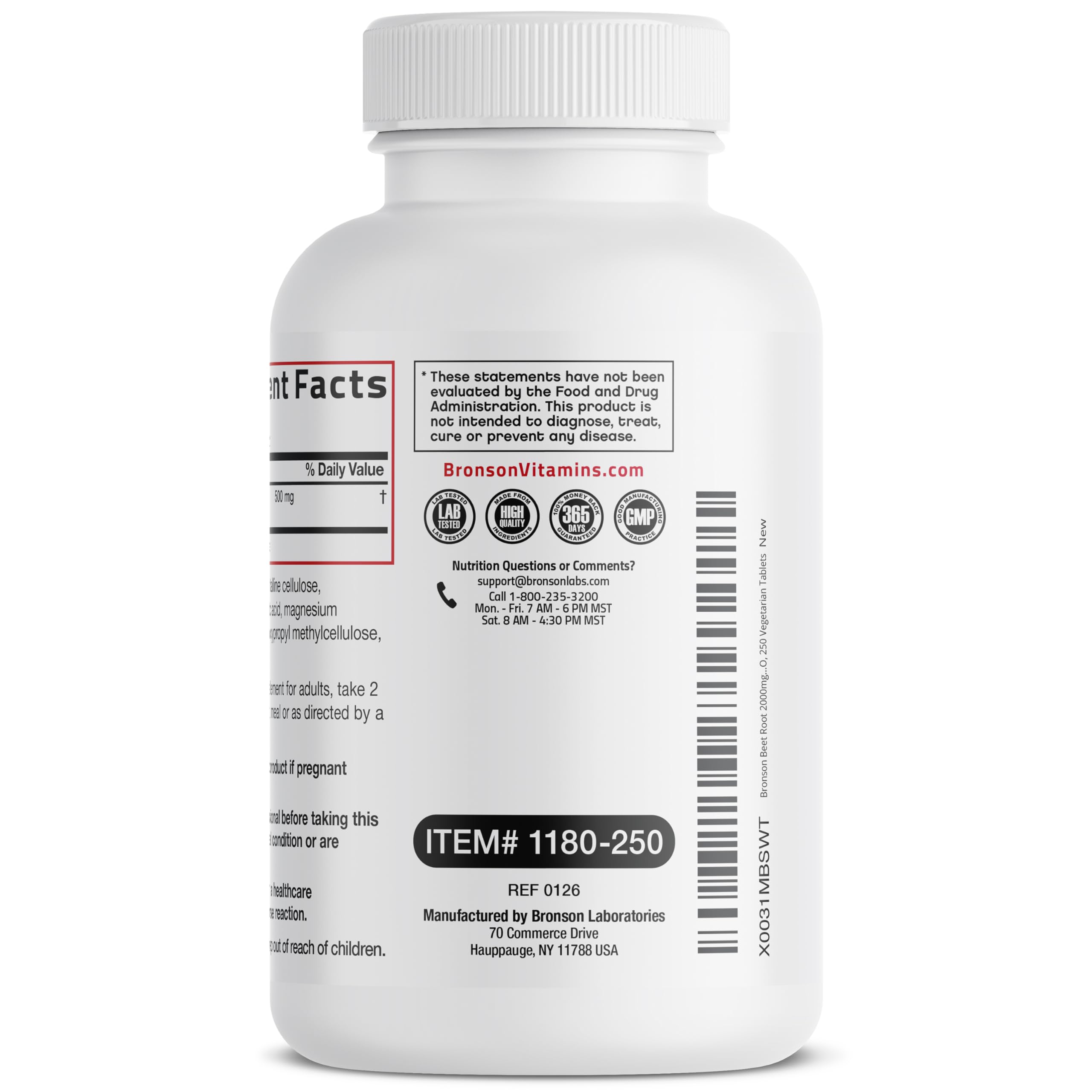 Bronson Beet Root Extra Strength, Non-GMO, 250 Vegetarian Tablets