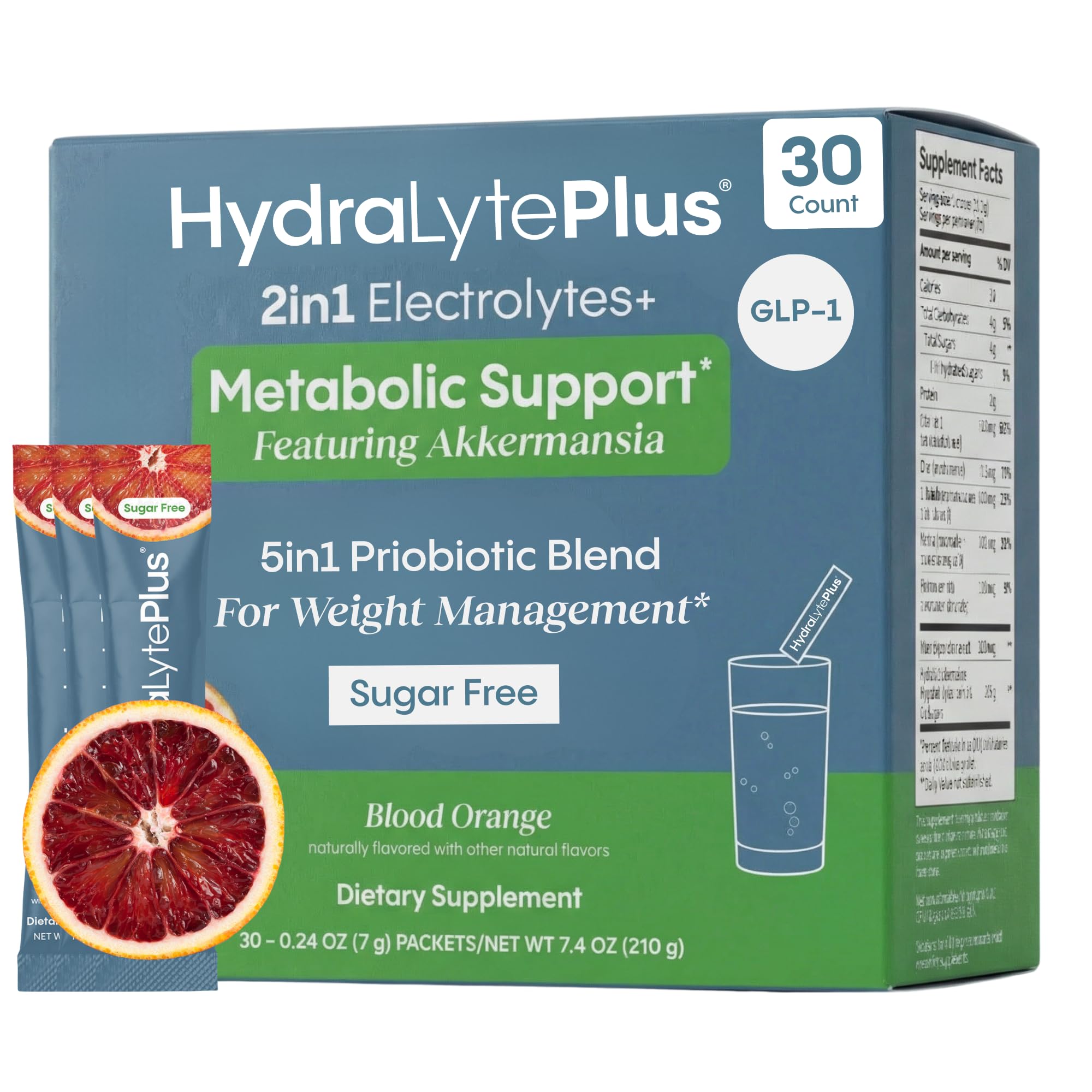 Hydralyte Plus Metabolic Support - GLP-1 Weight Loss Management and Gut Health - 5in1 Probiotic Blend - Akkermansia Muciniphila + Prebiotic Fiber + Electrolytes - Sugar Free (30 Packets) Hydralyte Au supplements