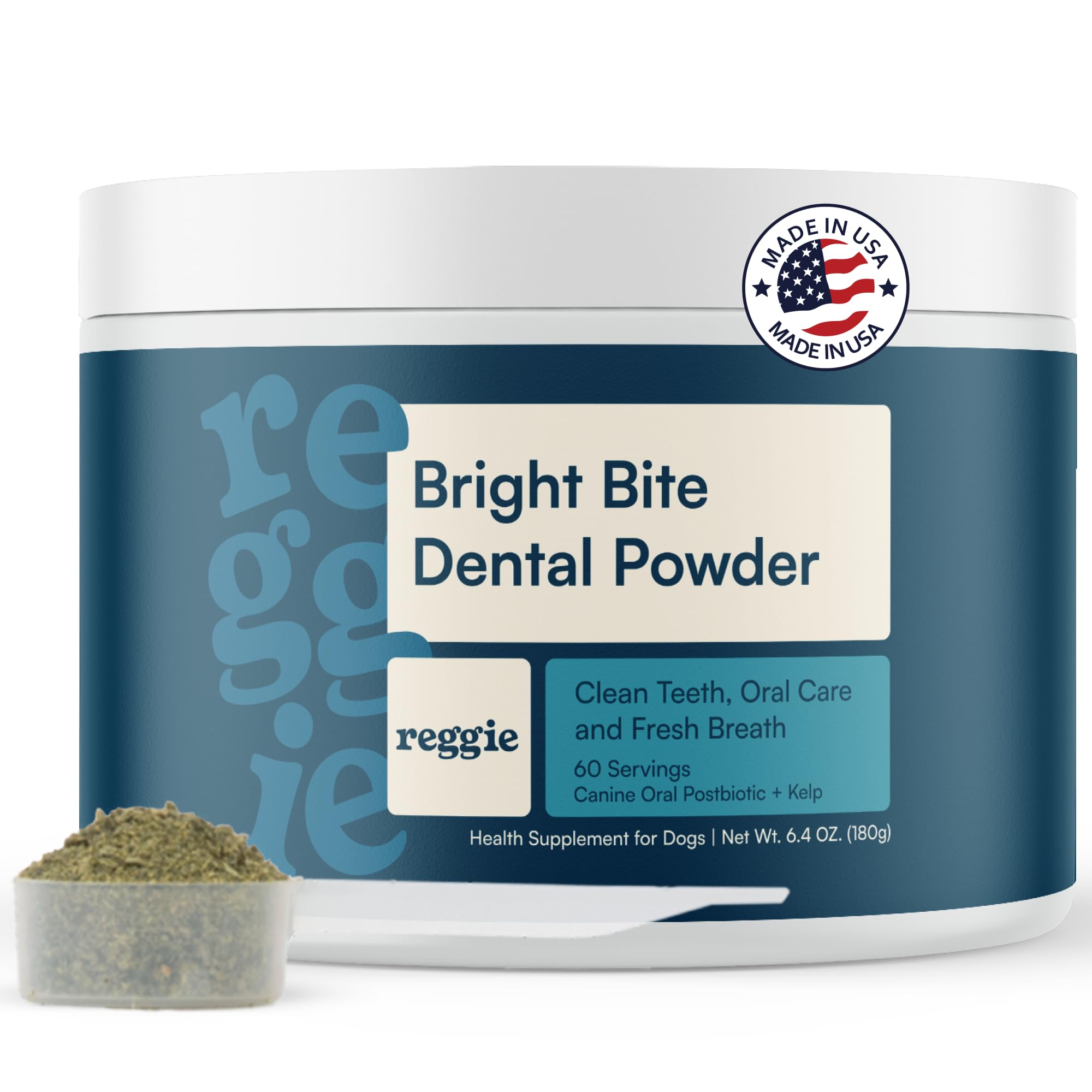 Reggie Dental Powder for Dogs | Reduce Bad Breath in 7 Days, Plaque & Tartar Control | Natural Dog Dental Supplement | Postbiotic Formula with Organic Kelp | Vet-Approved & Made in USA | 60 Servings Reggie Au supplements