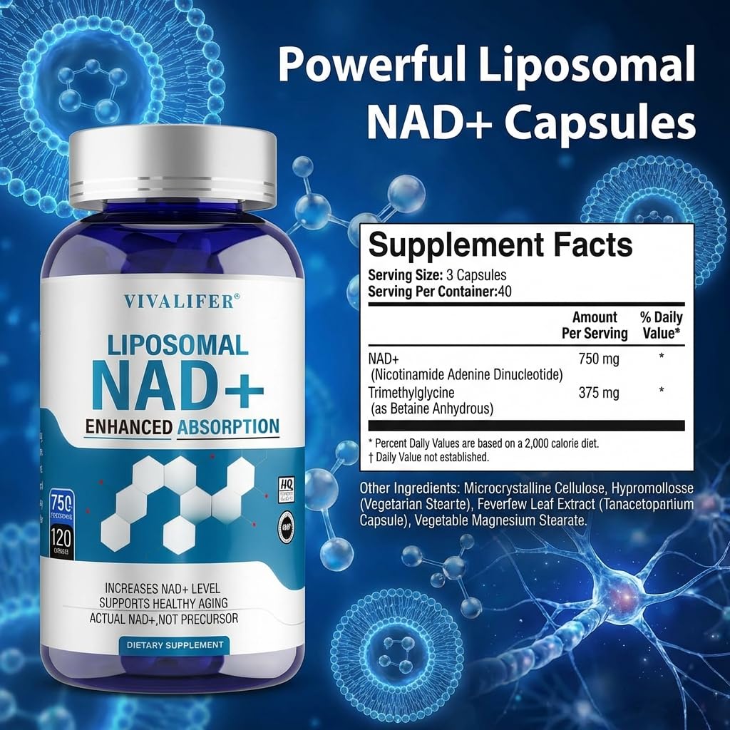 Liposomal NAD+ Supplement 750mg - 120 Capsules NMN Alternative Superior Absorption & Bioavailability -True Nicotinamide Adenine Dinucleotide for Cellular Energy, DNA Repair Support & Healthy Aging DQQI Au supplements