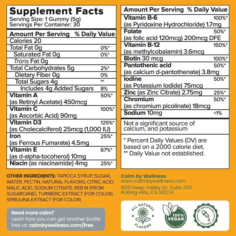Calm by Wellness Multivitamin Gummies - All Natural Vegan Adult Multivitamin Gummy - Packed with Antioxidant Vitamins C & E, B12, B6 Calm by Wellness Au supplements