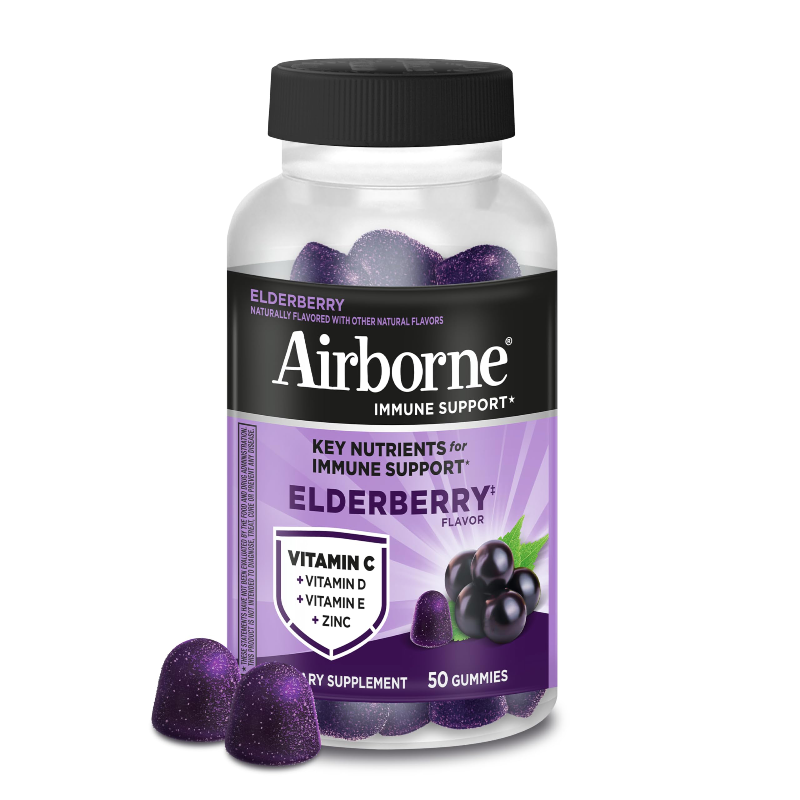 Airborne Elderberry + Zinc & Vitamin C Gummies For Adults, Immune Support Vitamin D & Zinc Gummies With Powerful Antioxidant Vitamins C D & E