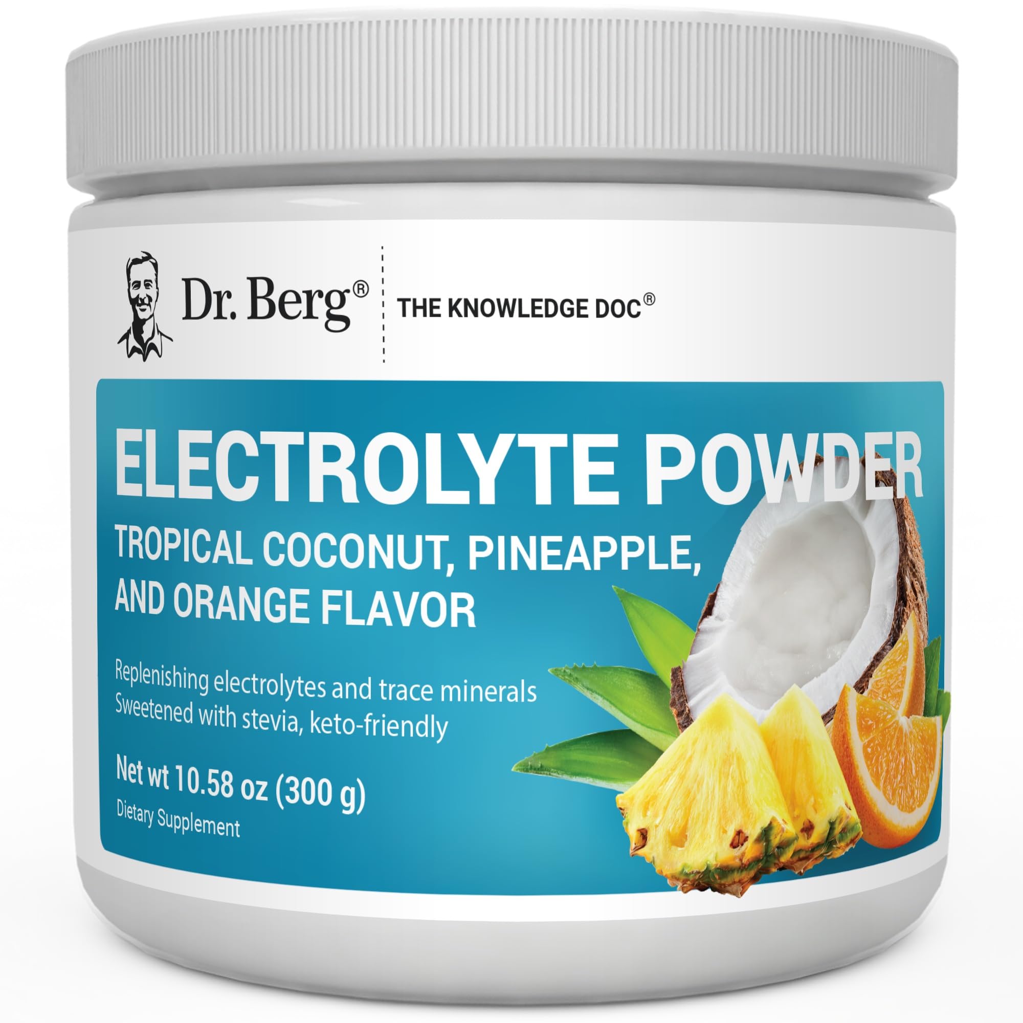 Dr. Berg Zero Sugar Hydration Keto Electrolyte Powder - Enhanced w/ 1000 mg of Potassium & Real Pink Himalayan Salt (NOT Table Salt) - Tropical Coconut