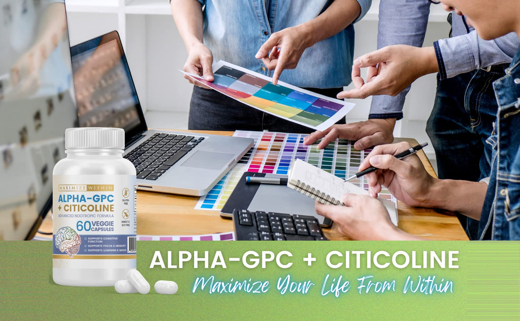 Maximize Within Alpha GPC + Citicoline 60 Ct, 1600mg Concentrated Formula- 99%+Highly Purified & Bioavailable Nootropic-Cognitive Enhancer, Supports Memory, Brain Function, Boosts Focus, Mood & Energy Maximize Within Au supplements