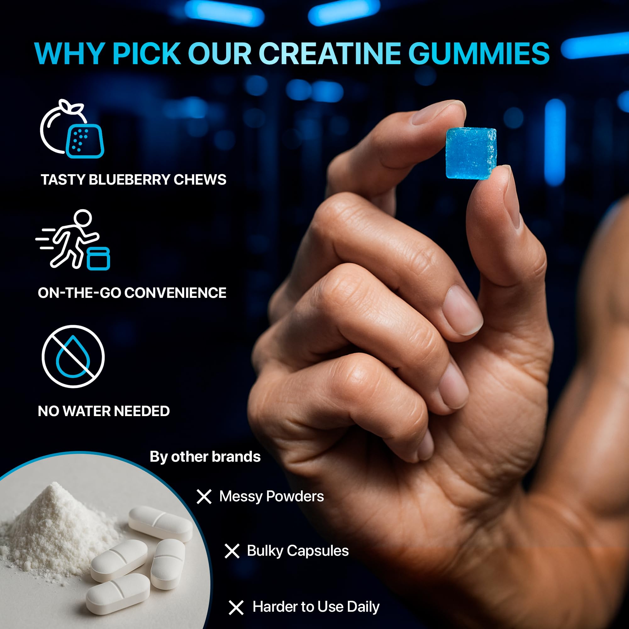 PURA WEX NUTRITION Creatine Monohydrate Gummies 8500mg Complex for Men & Women - Pre Workout Creatine Chews for Muscle Growth, Strength & Energy,
