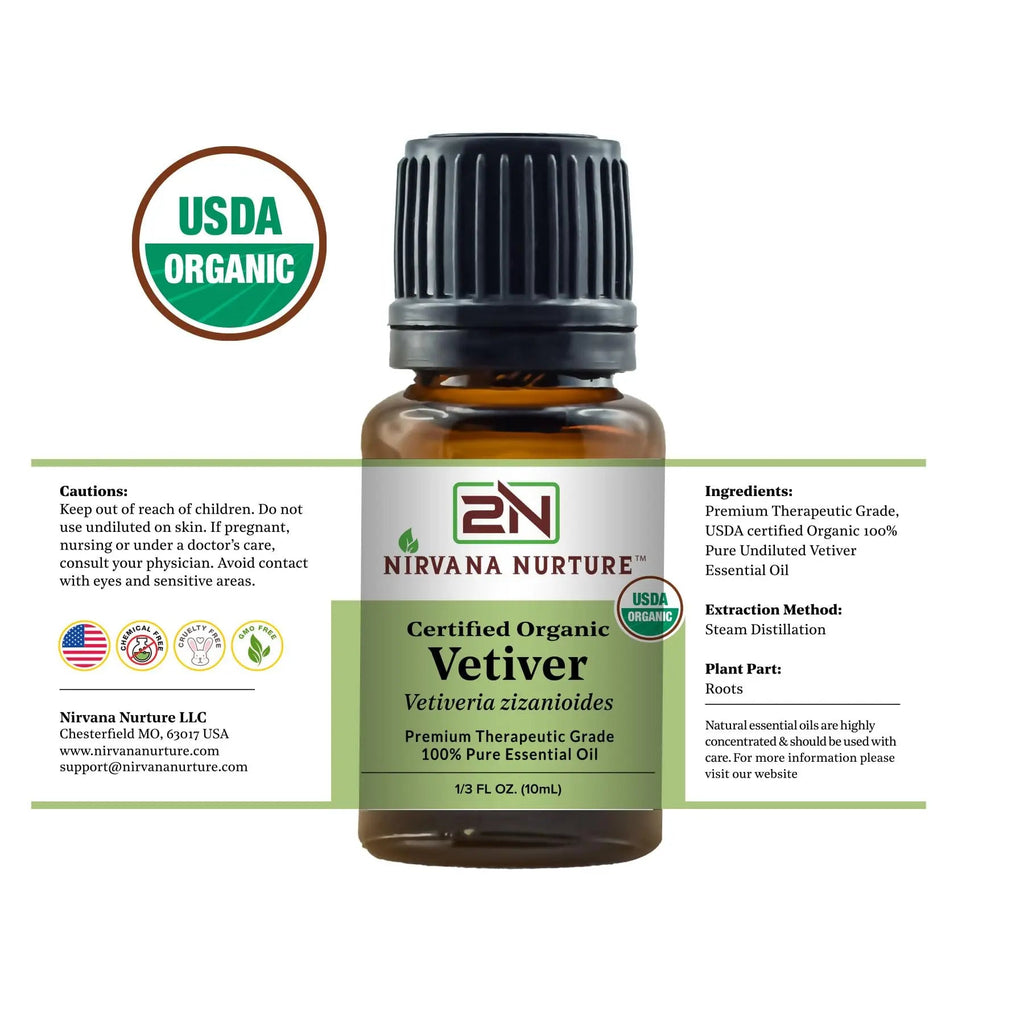 Nirvana Nurture Vetiver Essential Oil USDA Certified Organic 100% Pure Premium Therapeutic Grade Nirvana Nurture Au supplements