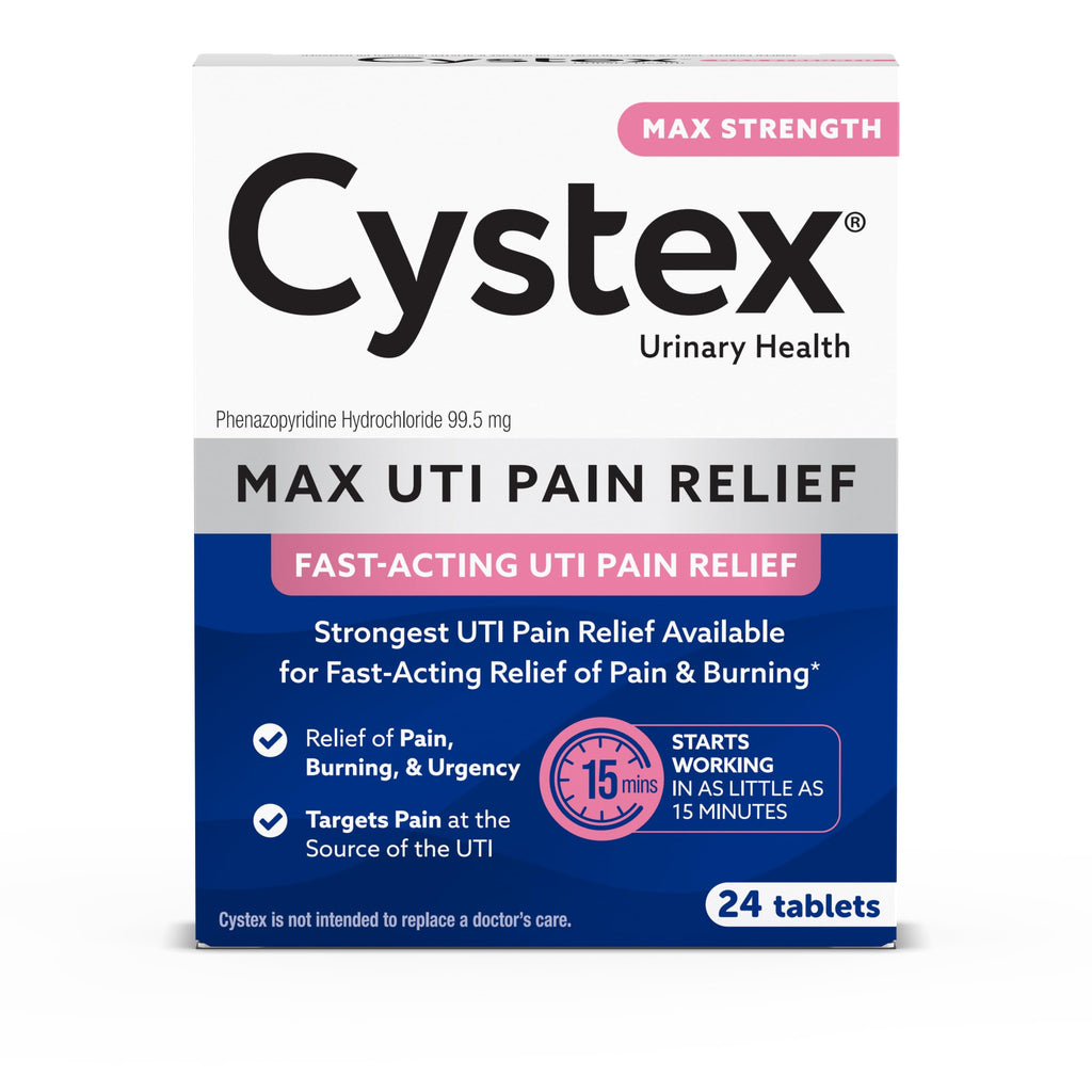 Cystex Maximum-Strength UTI Pain Relief Tablets - 99.5 mg Phenazopyridine HCl for Fast Relief of Burning, Urgency, & Bladder Discomfort - Non-Staining, Fast-Acting Formula - 24-Count Cystex Au supplements