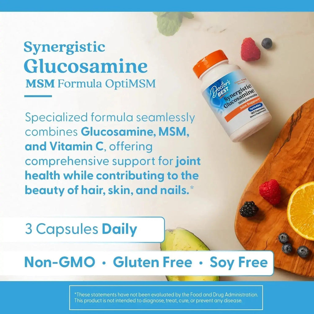 Doctors Best Synergistic Glucosamine MSM Formula, Joint Support, Non-GMO, Gluten Free, Soy Free 180 Capsules Doctor's BEST Au supplements