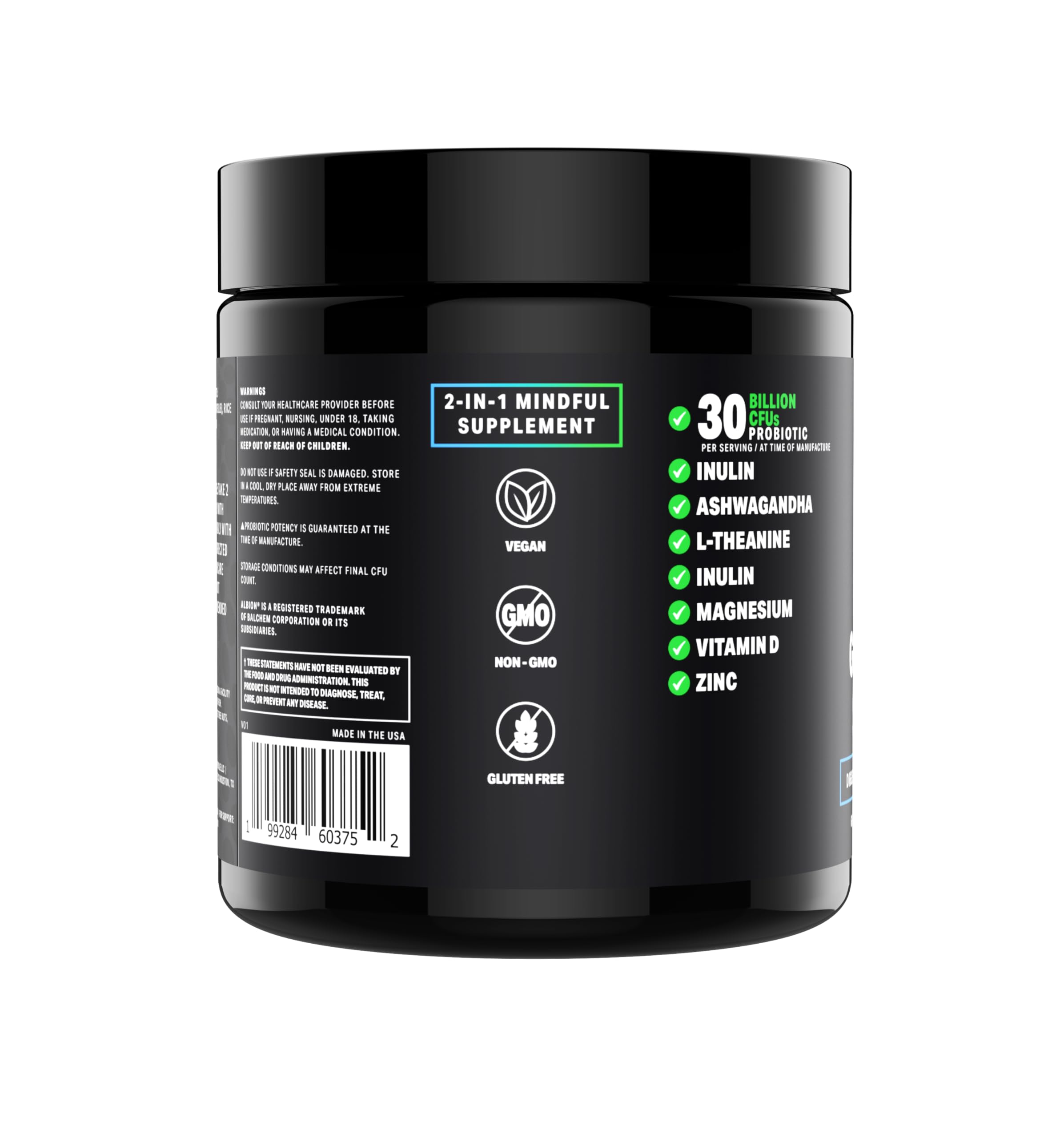 Gut-Brain Synergy Probiotic & Nootropic – 30Billion CFU Psychobiotic + Prebiotic with Ashwagandha, L-Theanine & Zinc for Gut Health, Mood Support, Stress Relief, Bloating Relief & Brain Focus & Memory