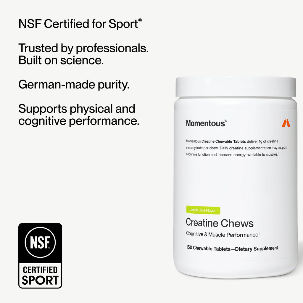 Momentous Creatine Chews - Creatine Monohydrate - Supports Strength, Lean Muscle, & Recovery for Men & Women - NSF Certified for Sport - 150 Chewable Tablets - Lemon Lime