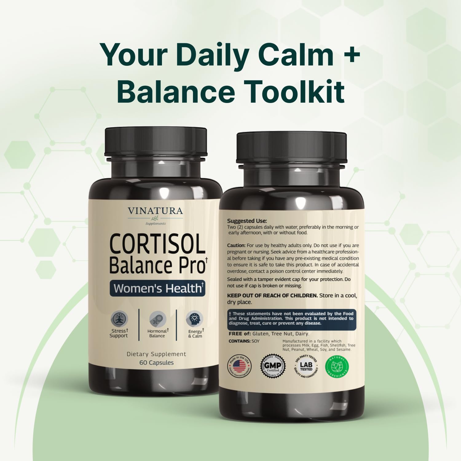 VINATURA Cortisol Supplements for Women - Cortisol Detox and Management - Adrenal Support, Stress Support, 60 Vegan Capsules VINATURA Au supplements