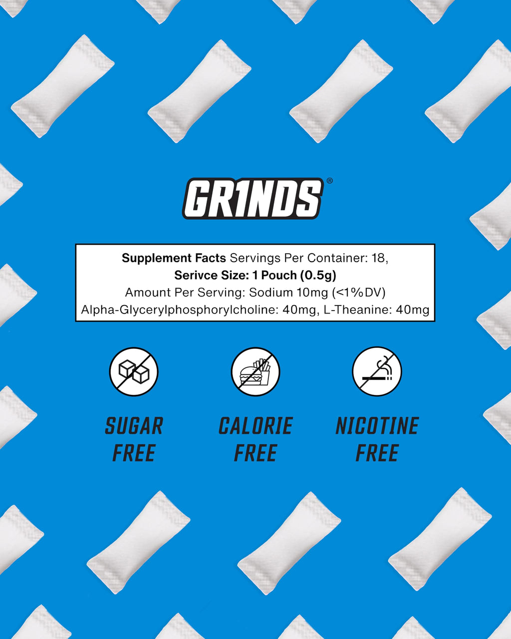 GRINDS Focus Pouches - Naturally Flavored with Nootropic Ingredients - Contains Alpha GPC and L-Theanine - Nicotine-Free, Sugar-Free - 3 Pack, 18 Pouches Per Can - Blue Raspberry GRINDS Au supplements
