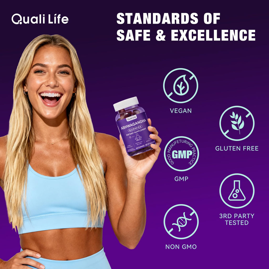 QualiLife Ashwagandha Gummies for Relax & Cortisol Support – High Strength Root Extract with Cranberry & Chaste Tree, Grapefruit & Berry Flavour – Vegan, Non-GMO, Gluten-Free – 60 Gummies (30 Days) QualiLife Au supplements