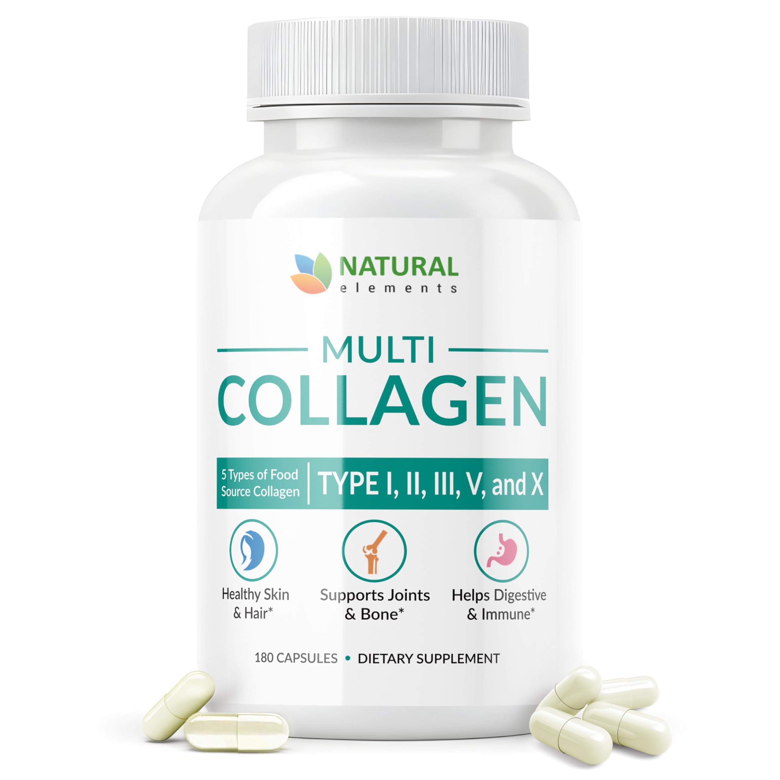 Multi Collagen 180 Protein Capsules - Type I, II, III, V, X Collagen Pills - Proprietary Blend of Eggshell, Chicken, Wild Fish & Grass-Fed