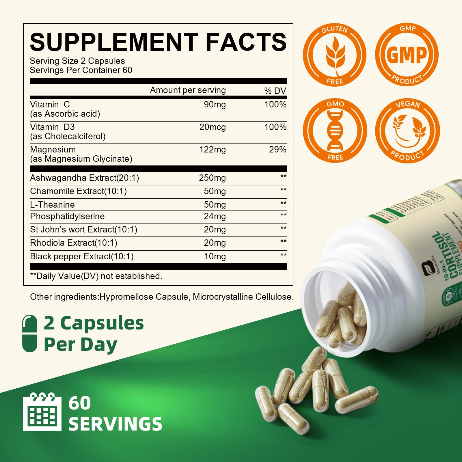 B BEWORTHS Cortisol Supplements for Women Men, 10-in-1 Cortisol Detox with Ashwagandha, Magnesium, L-Theanine, Balanced Cortisol Levels, Night & Calm Support, 120 Vegan Capsules B BEWORTHS Au supplements
