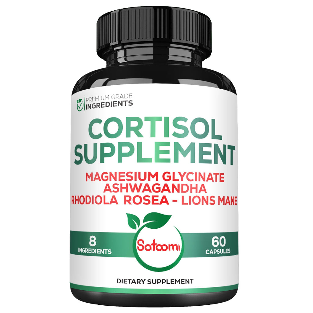 Satoomi 8in1 Cortisol Manager with Magnesium Glycinate, Ashwagandha, Rhodiola Rosea, Lions Mane & More - Cortisol Reducer Supplement Men & Women - 60 Capsules Satoomi Au supplements