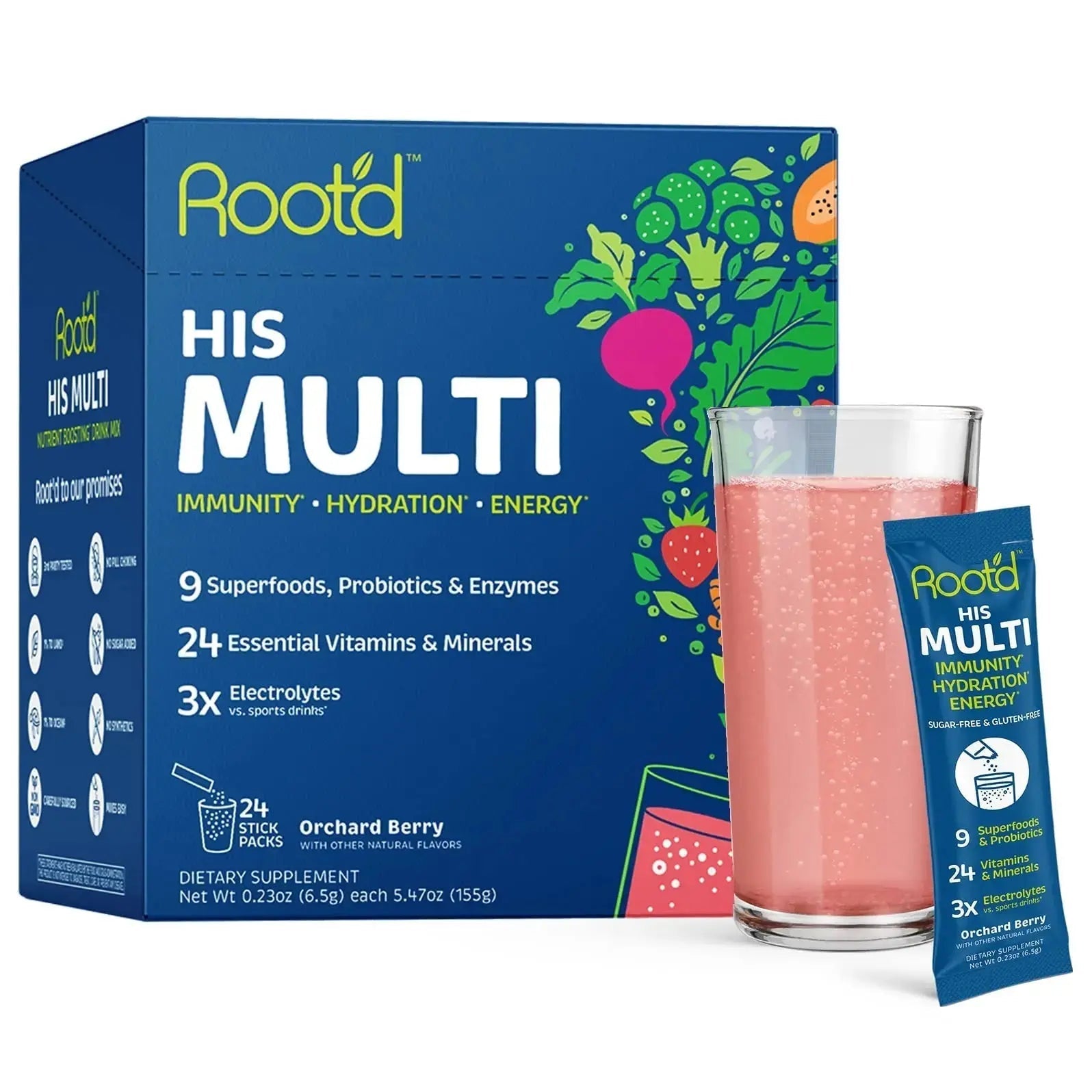 Root'd Multivitamin Powder with 3X Electrolytes for Men - 24 Vitamins & Minerals, 3X Electrolytes, 9 Organic Superfoods, Probiotics & Enzymes Root'd Au supplements