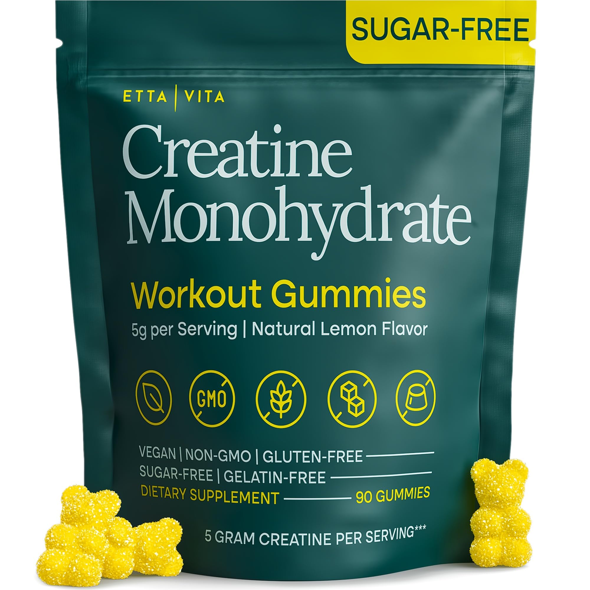 Sugar-Free Creatine Monohydrate Gummies 5gram per Serving, Potent Creatine Gummies for Women & Men, Supplement for Muscle Support, Cellular Energy & Cognitive Function [Lemon Drops Candy Flavor] Etta Vita Au supplements