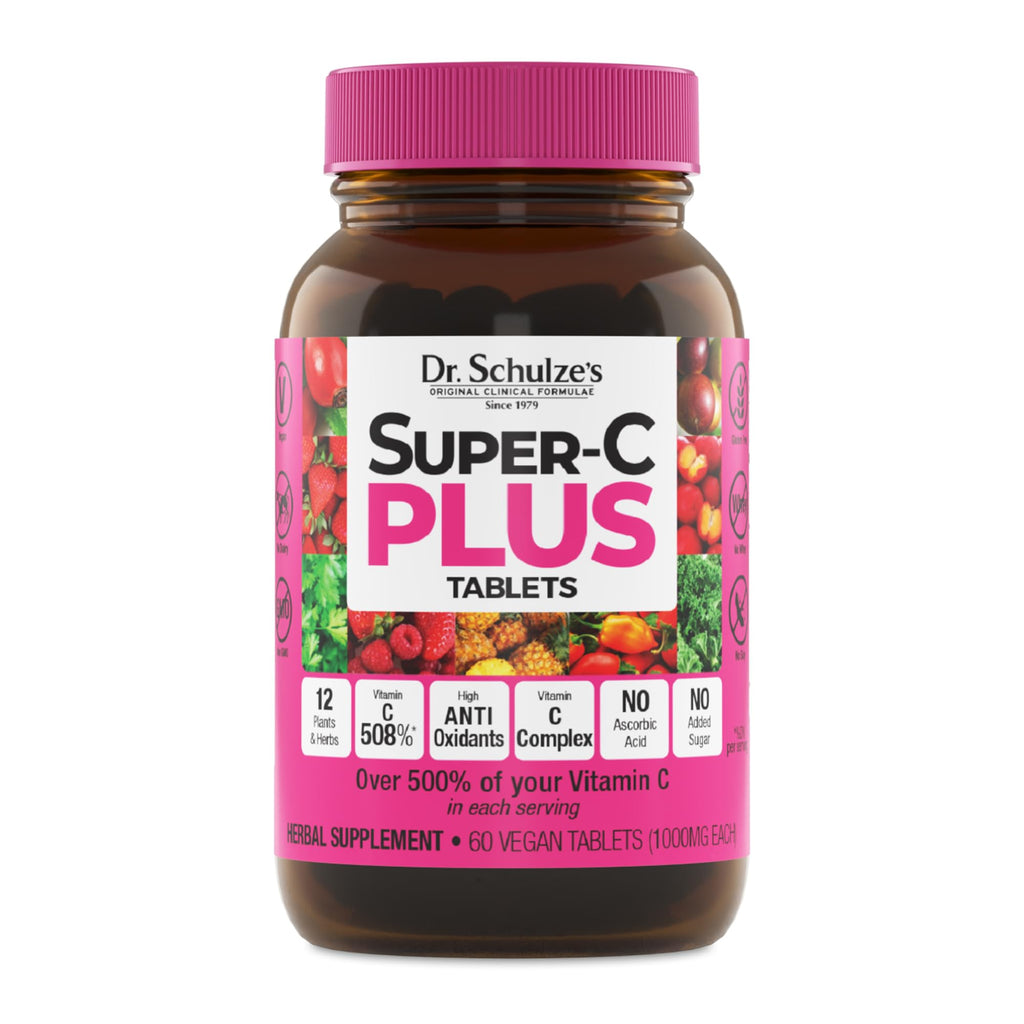 Dr. Schulze's Super-C Plus - Vitamin C Supplement for Immune Support - Skin Health & Antioxidant Support - High-Potency Formula - Plant-Based Superfood - Gluten-Free & Vegan - 60 Count (20 Servings) Dr. Schulze's Au supplements