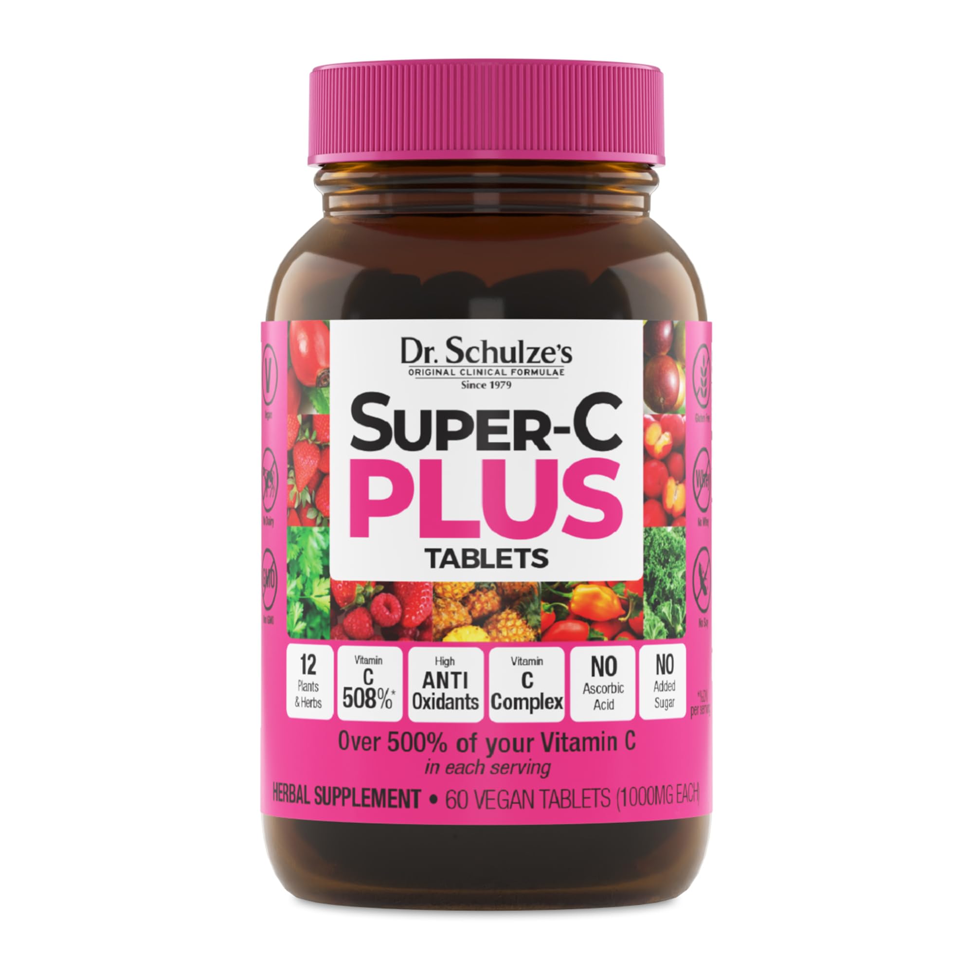 Dr. Schulze's Super-C Plus - Vitamin C Supplement for Immune Support - Skin Health & Antioxidant Support - High-Potency Formula - Plant-Based Superfood - Gluten-Free & Vegan - 60 Count (20 Servings) Dr. Schulze's Au supplements