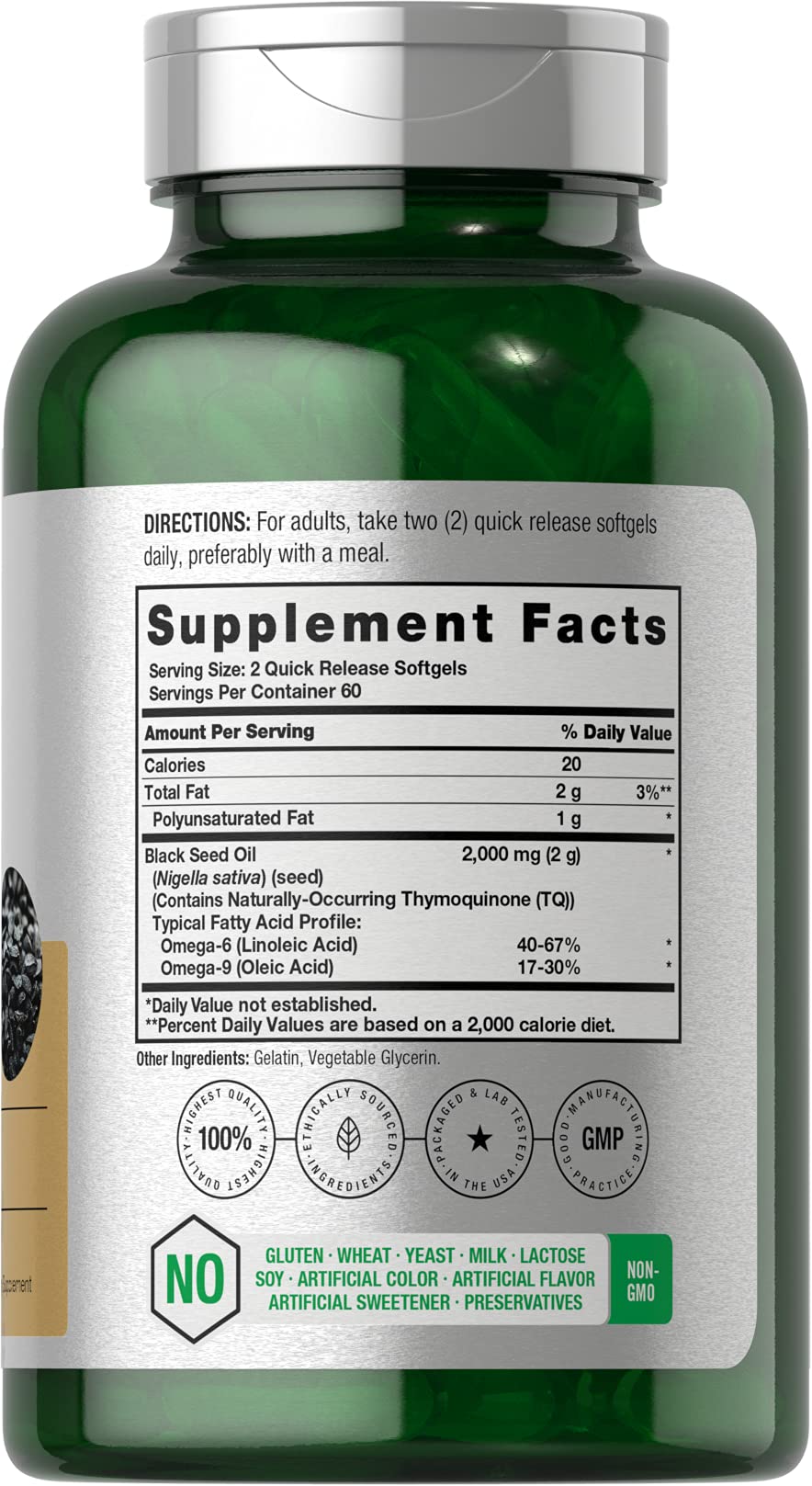 Horbaach Black Seed Oil Cold Pressed Softgel Capsules | 2000mg | 120 Count | Supplement with Omega 6 and 9 | Nigella Sativa