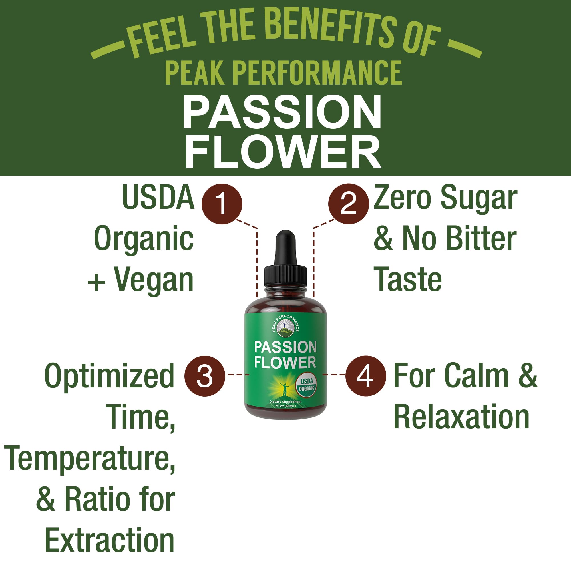 USDA Organic Passion Flower Extract Vegan Liquid Drops with High Bioavailability for Women and Men. Organic Passionflower Supplement with Zero Sugar and Gluten Free. for Calm, Relaxation Support. Peak Performance Au supplements