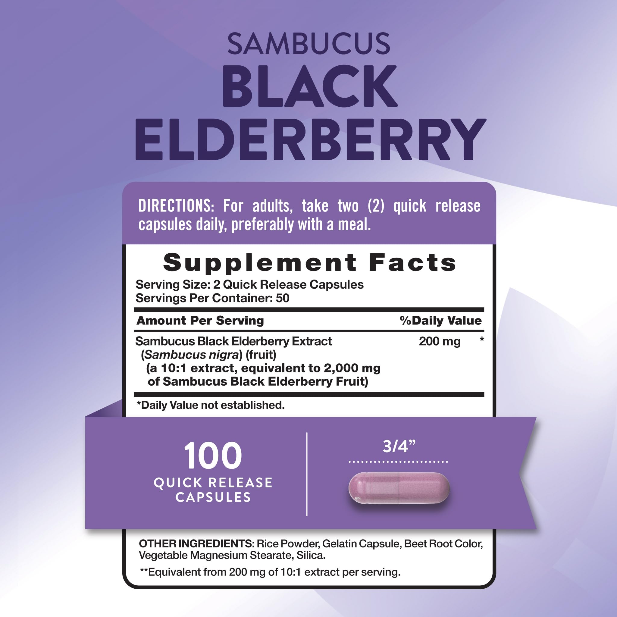 Nature's Truth Black Elderberry Capsules | 100 Count | Super Concentrated Sambucus Extract | Non-GMO and Gluten Free Supplement