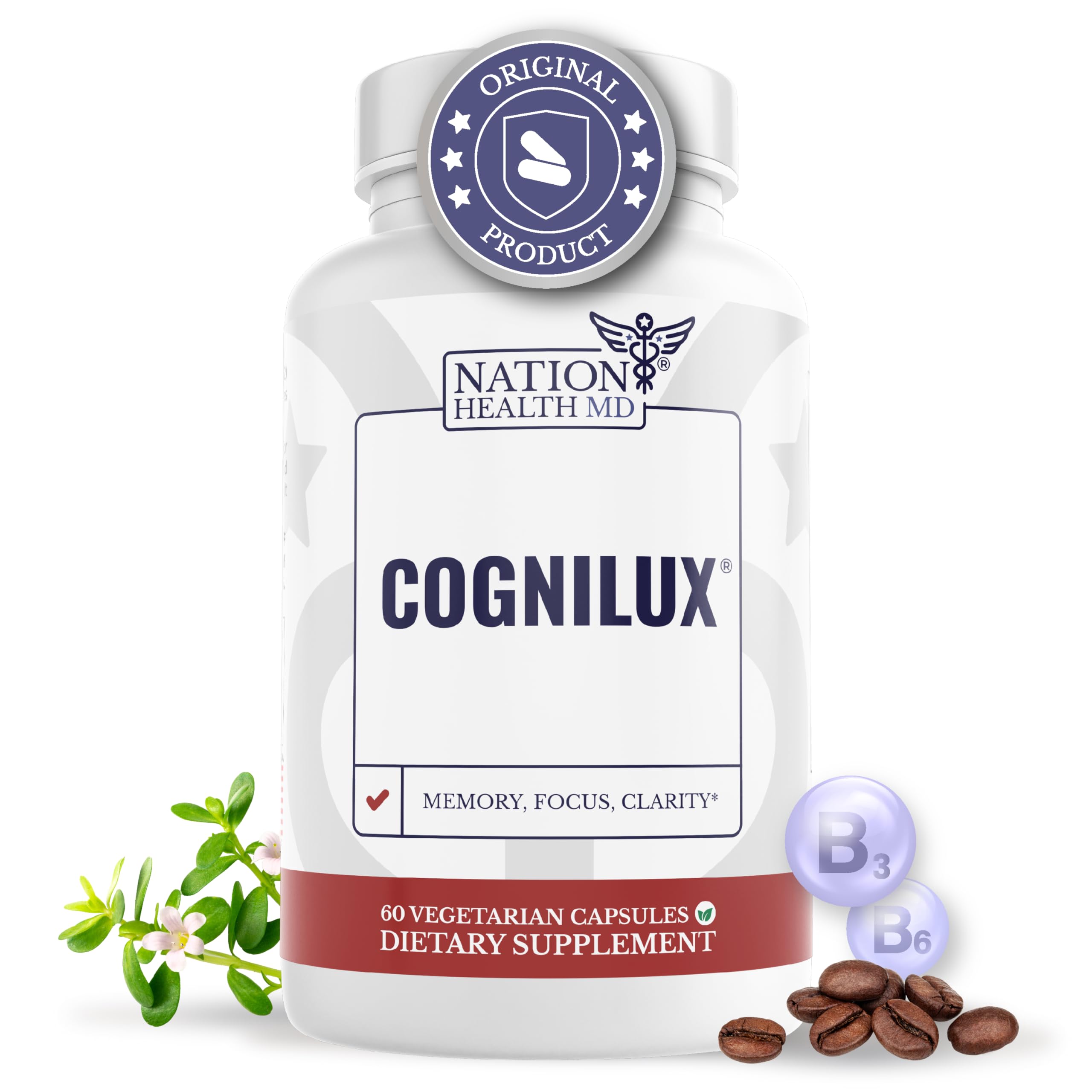NATION HEALTH MD Cognilux - Brain Supplements for Memory and Focus - Nootropic Focus Supplement with Niacin, Vitamin B6, GABA and More - Memory Supplement for Brain, Brain Health NATION HEALTH MD Au supplements