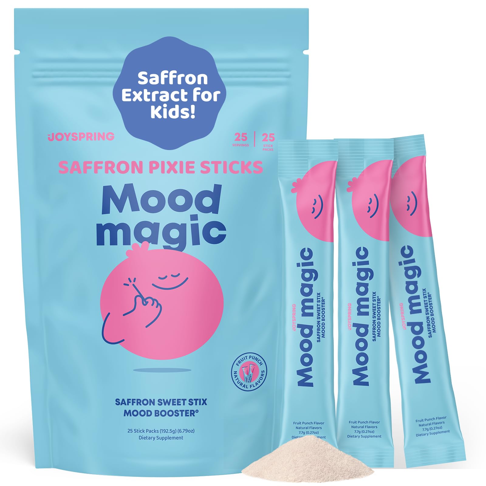 JoySpring Mood Magic for Kids – Natural Mood Support Pixie Sticks Candy with Saffron Extract, Magnesium Citrate & Vitamin D3
