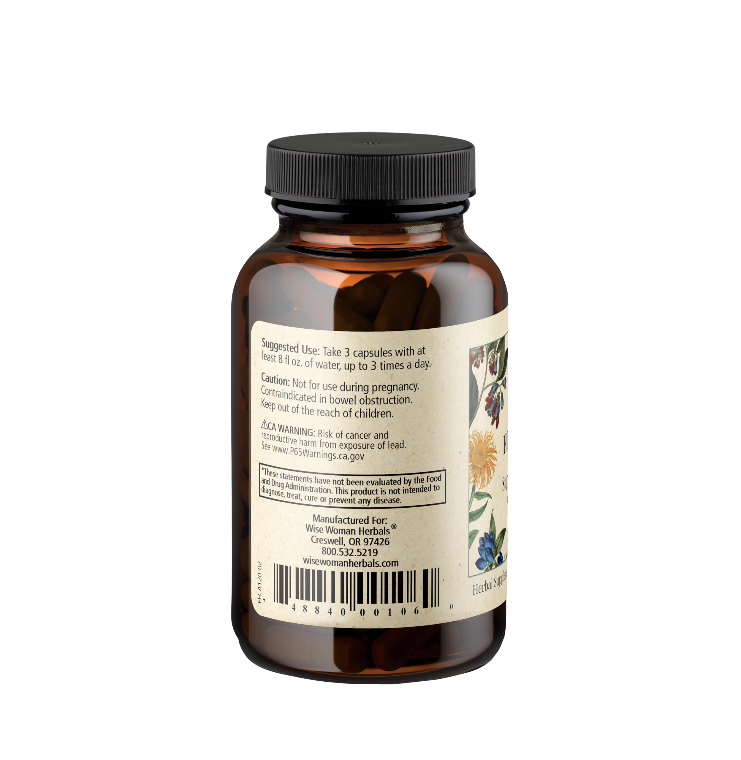 Wise Woman Herbals – Fiber Flow Capsules 120 Count – Supports Healthy Digestive Function, Gut Health, Bowel Health and Regularity