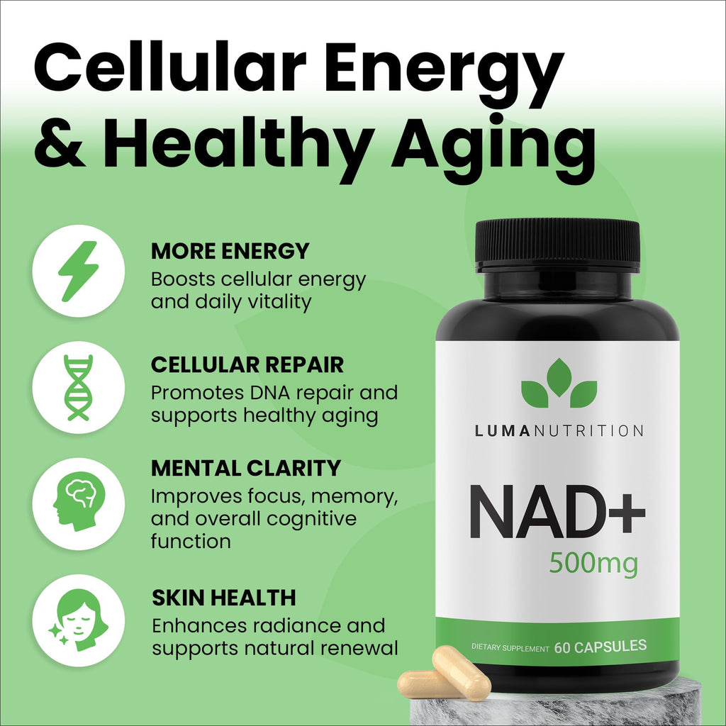 Luma Nutrition NAD+ Supplement 1000mg (500mg per Capsule) – Aging Plus Energy, Metabolism & Cellular Support – Pure NAD Supplements for Women & Men, Made in USA Luma Nutrition Au supplements