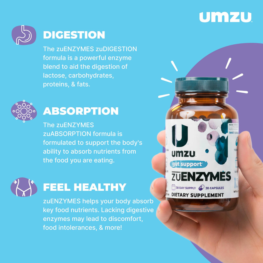 UMZU zuEnzymes Digestive Support Supplement, (30 Day Supply) – 21 Enzyme Blend with Lipase Protease & Amylase – Digestive Enzymes for Gut Health & Probiotic Daily