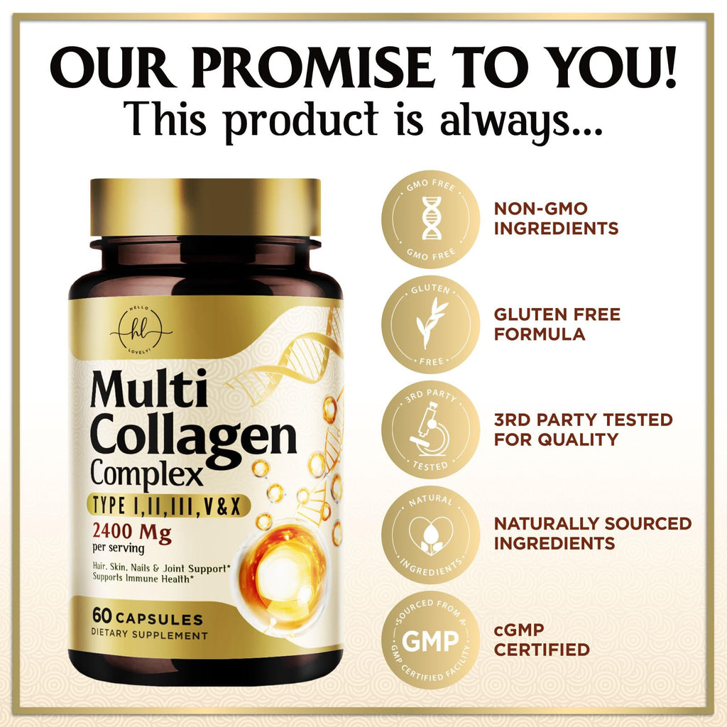 Multi Collagen Peptides for Women & Men - 2400mg per Serving - Best Hydrolyzed Collagen Complex with Type I, II, III, V, X - Hair, Skin, Nails & Joint Support