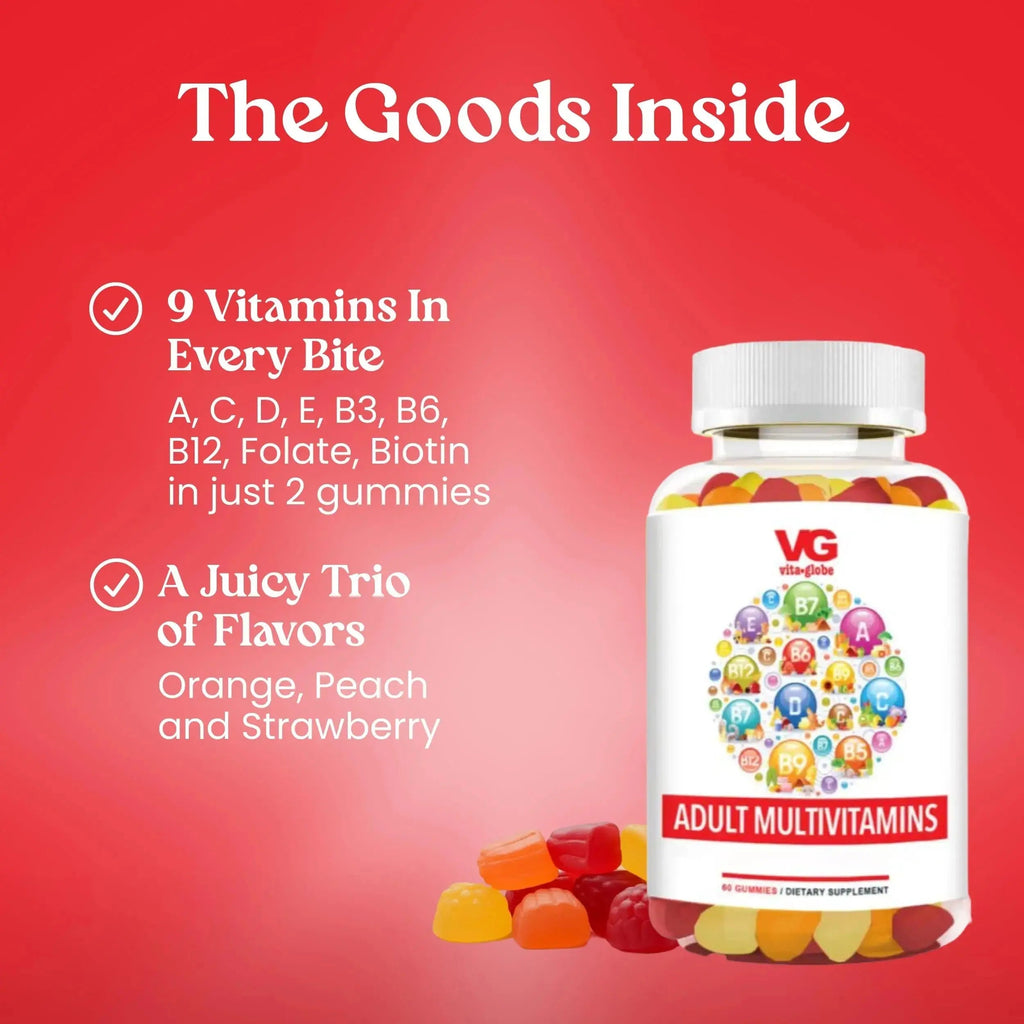 VITA GLOBE Adult Multivitamin Gummies – 9 Daily Vitamins with C, D, E, B6, B12, Folate & Biotin | Delicious Juicy Trio Orange VITA GLOBE Au supplements