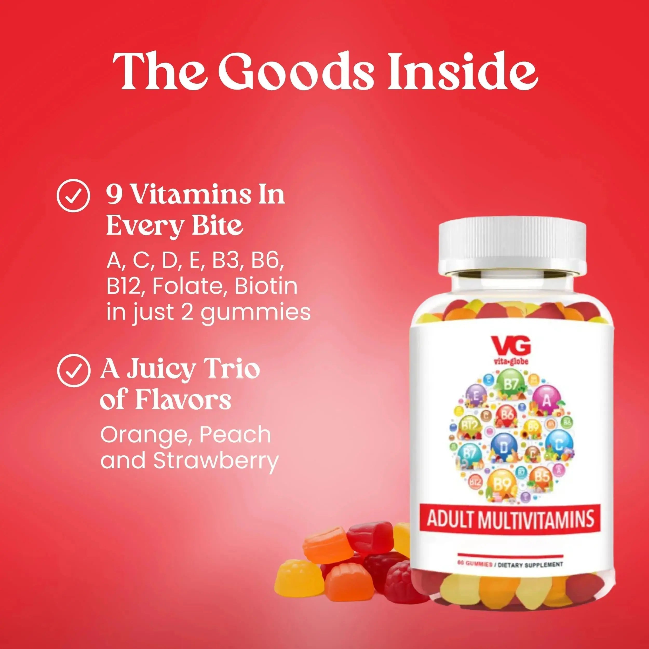 VITA GLOBE Adult Multivitamin Gummies – 9 Daily Vitamins with C, D, E, B6, B12, Folate & Biotin | Delicious Juicy Trio Orange VITA GLOBE Au supplements