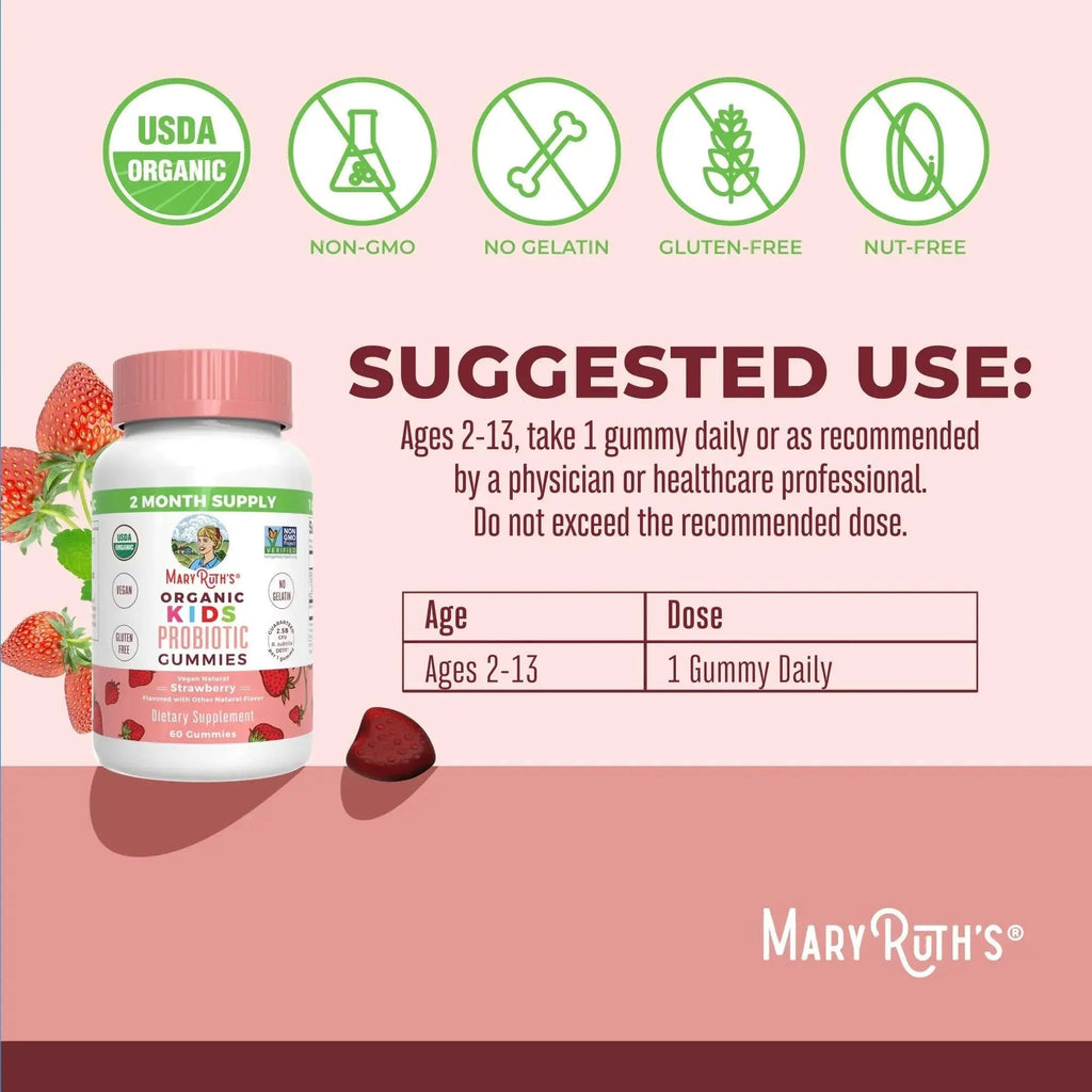 MaryRuth Organics Multivitamin and Probiotic Gummies (Strawberry) for Kids | Clean Label Project Verified® | Vitamins for Gut Health MARYRUTH'S Au supplements